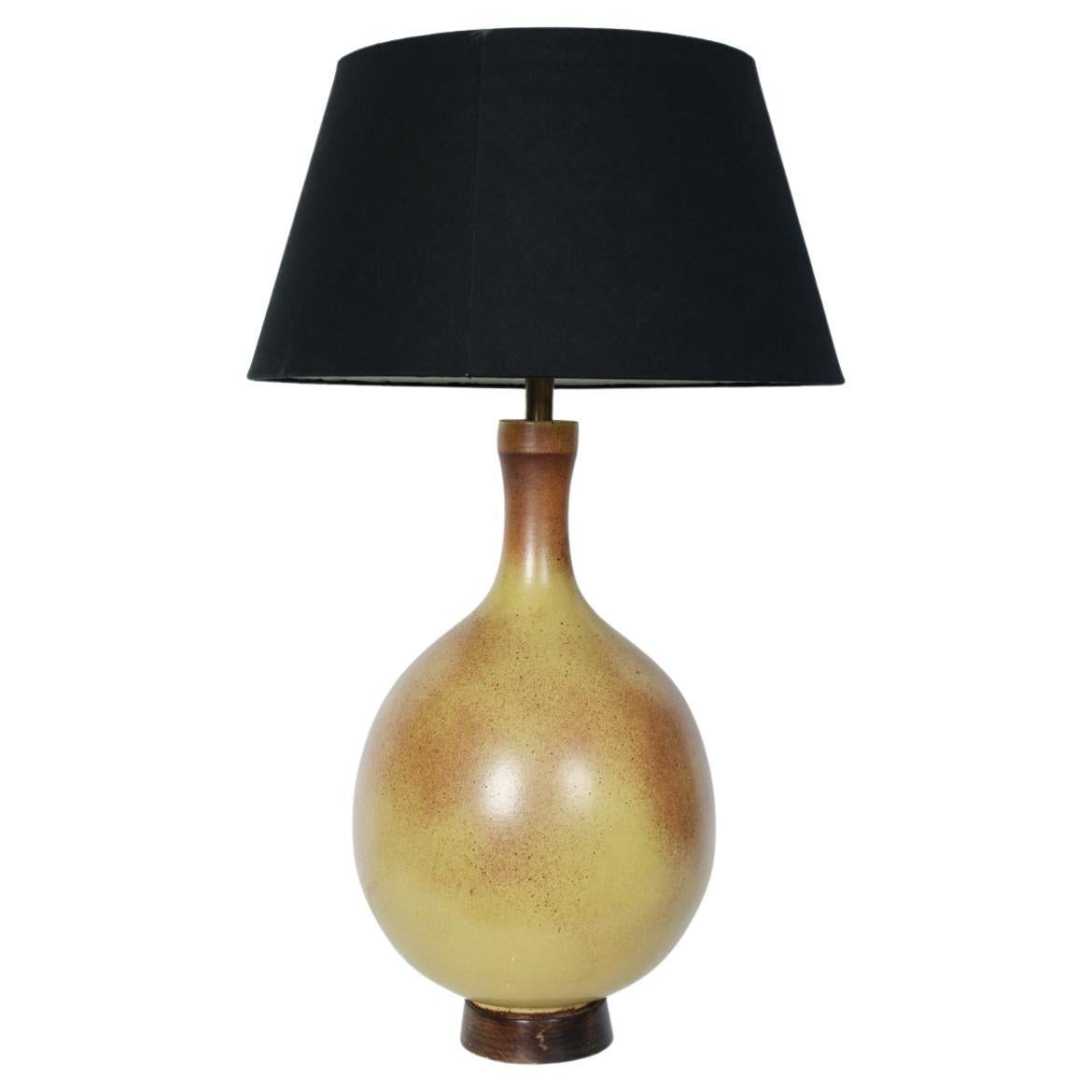 Substantial David Cressey Pale Olive & Umber Art Pottery Table Lamp, 1960's For Sale