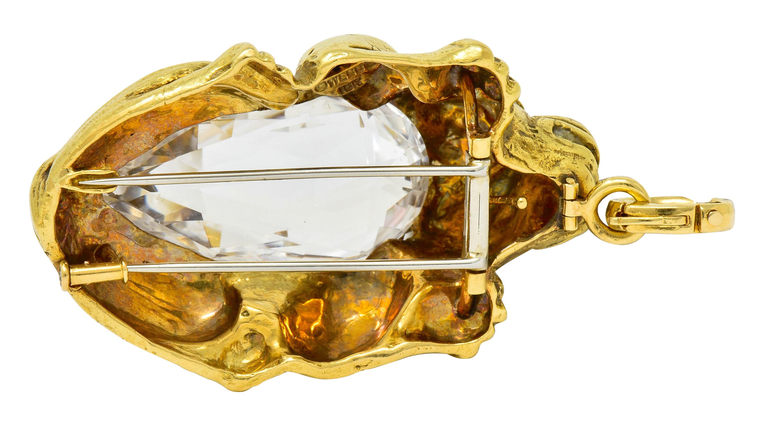 Substantial David Webb Diamond Rock Crystal 18 Karat Gold Lion Pendant Brooch 5