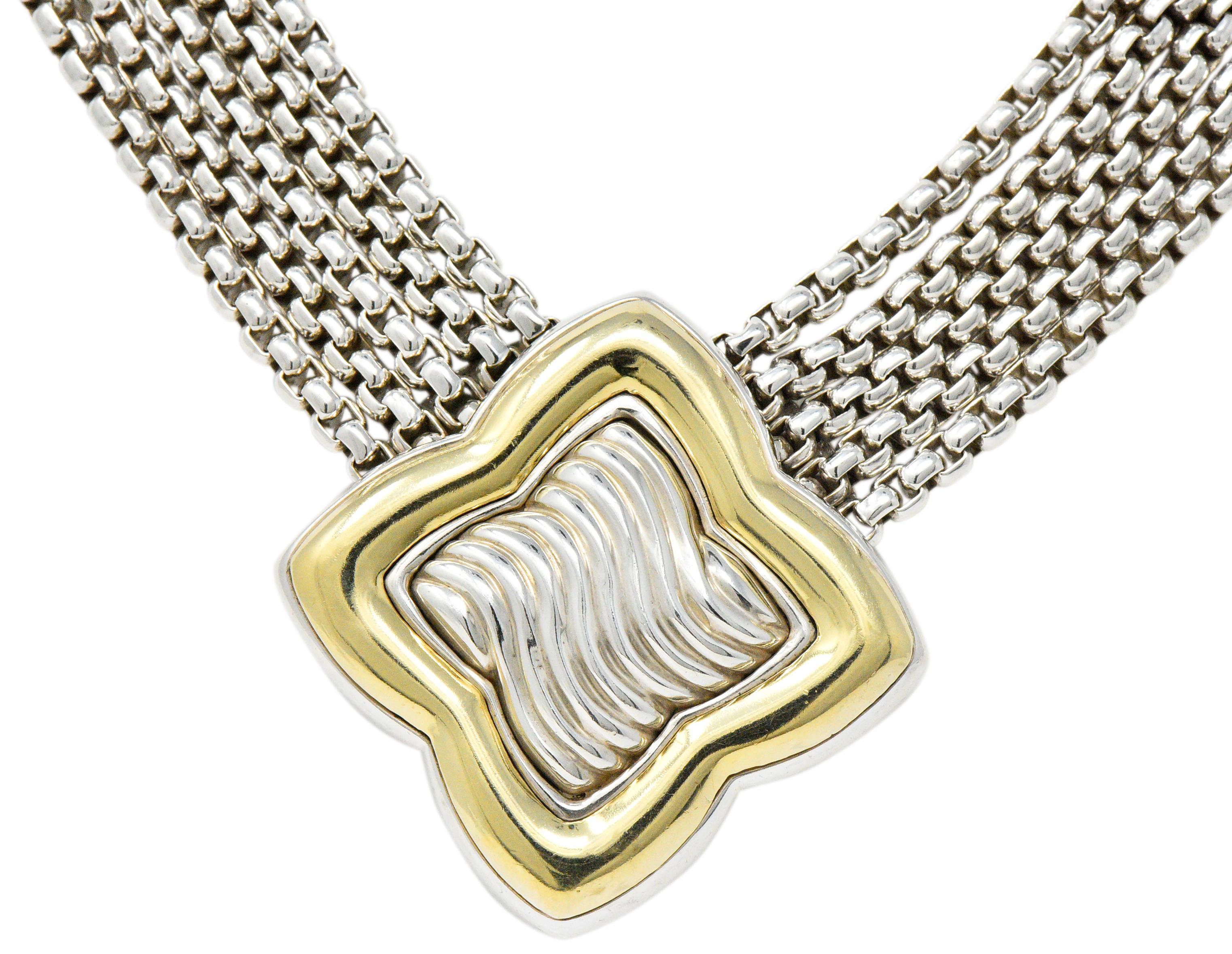 Women's or Men's David Yurman Quatrefoil 18 Karat Gold Sterling Silver Multi-Strand Necklace