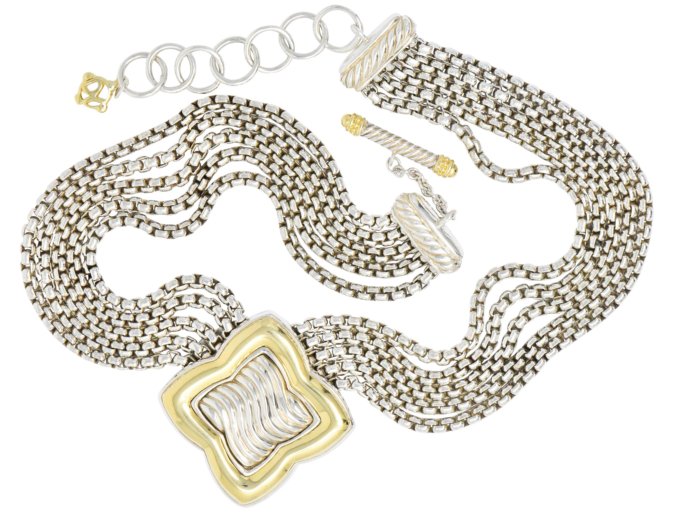 David Yurman Quatrefoil 18 Karat Gold Sterling Silver Multi-Strand Necklace In Excellent Condition In Philadelphia, PA