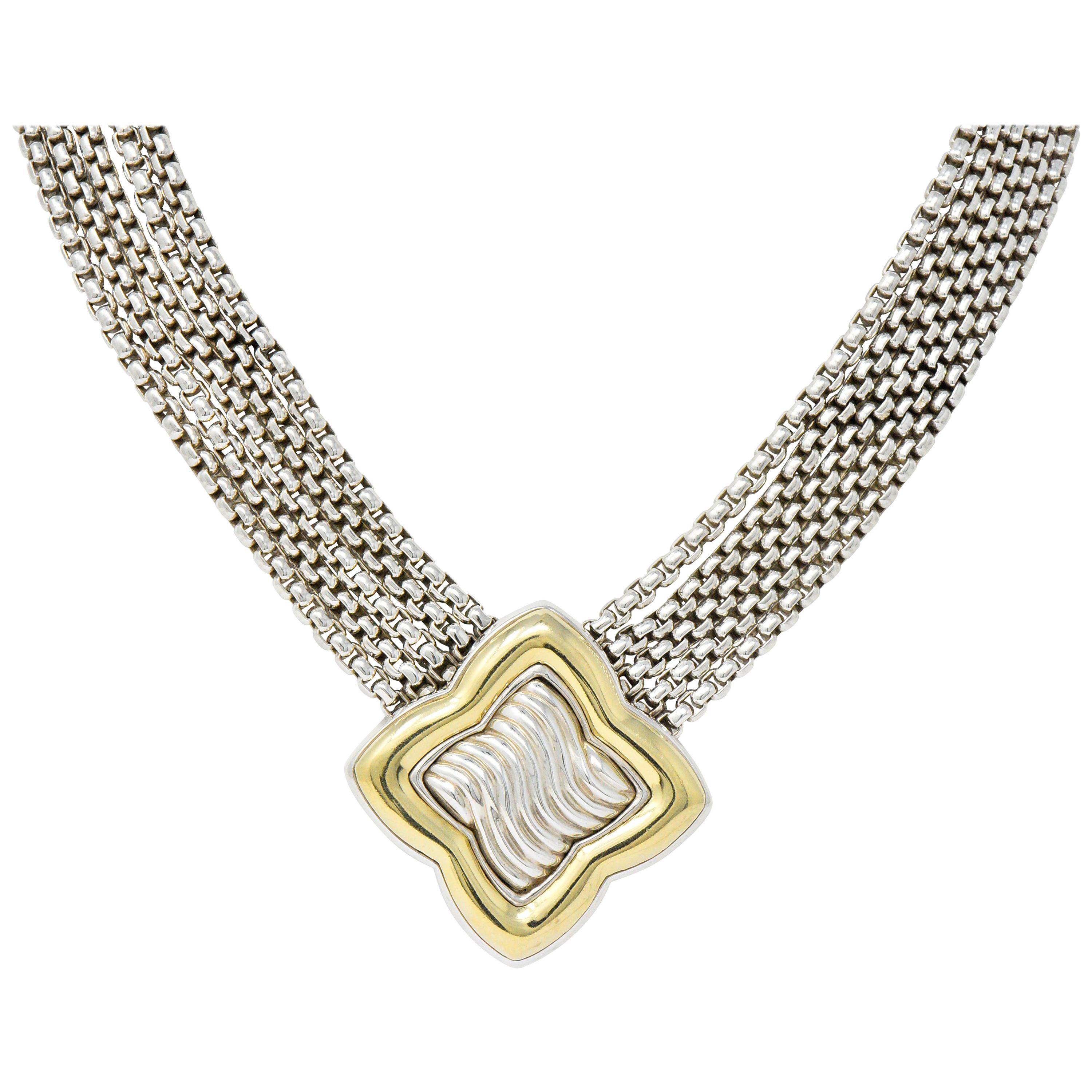 David Yurman Quatrefoil 18 Karat Gold Sterlingsilber Mehrreihige Halskette