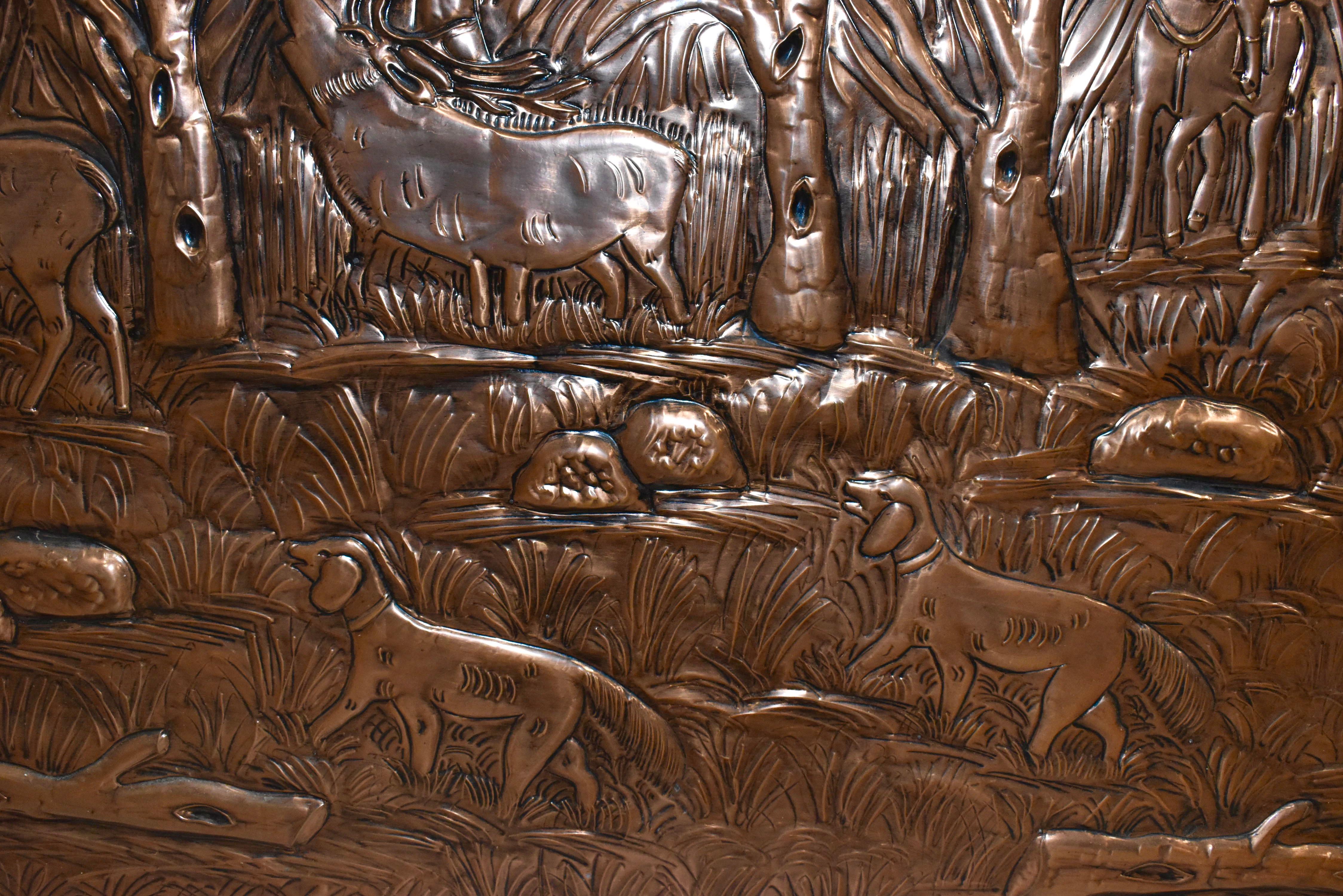 Substantial Decorative Copper Panel with Hunt Scene For Sale 1