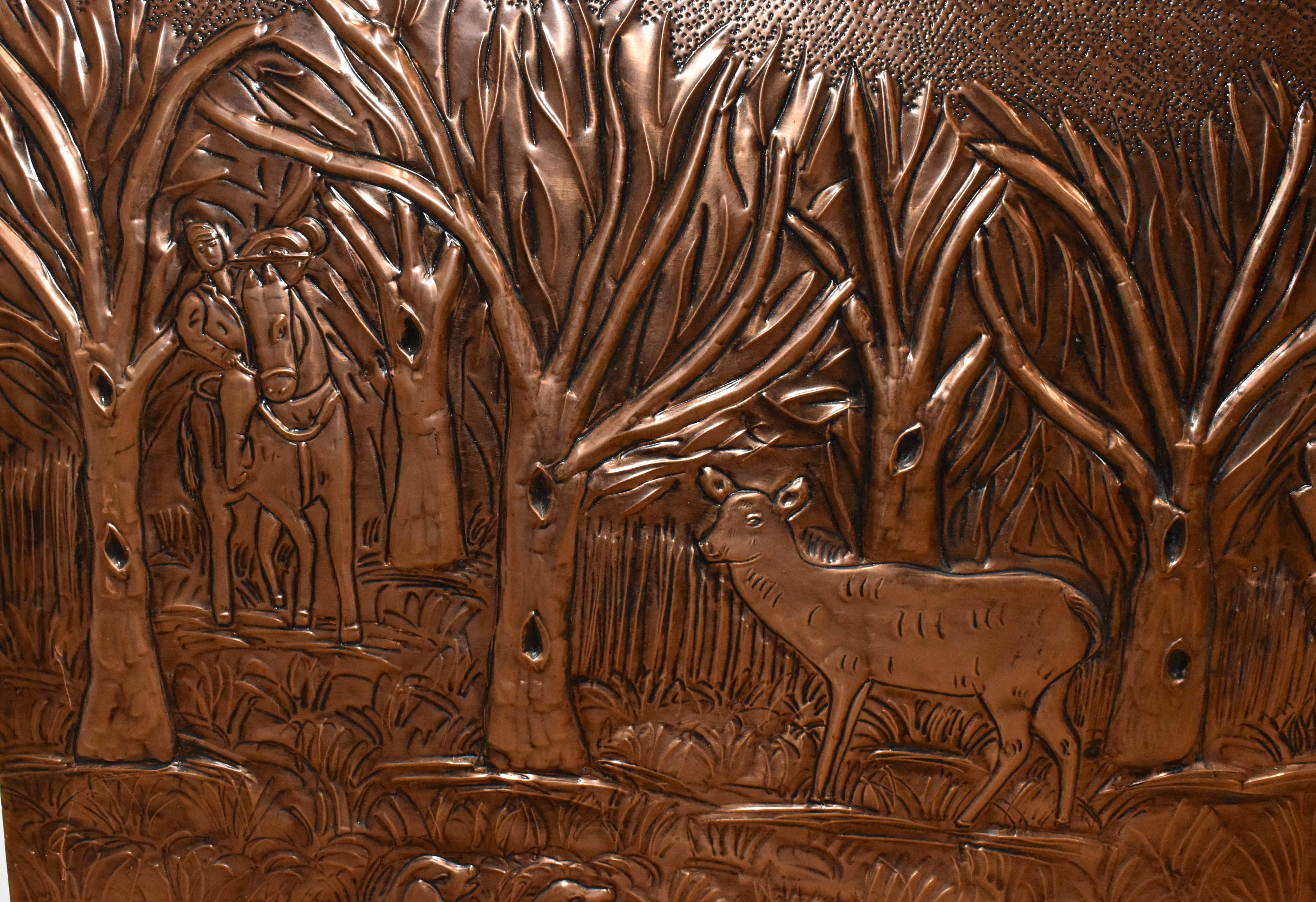Substantial Decorative Copper Panel with Hunt Scene For Sale 3