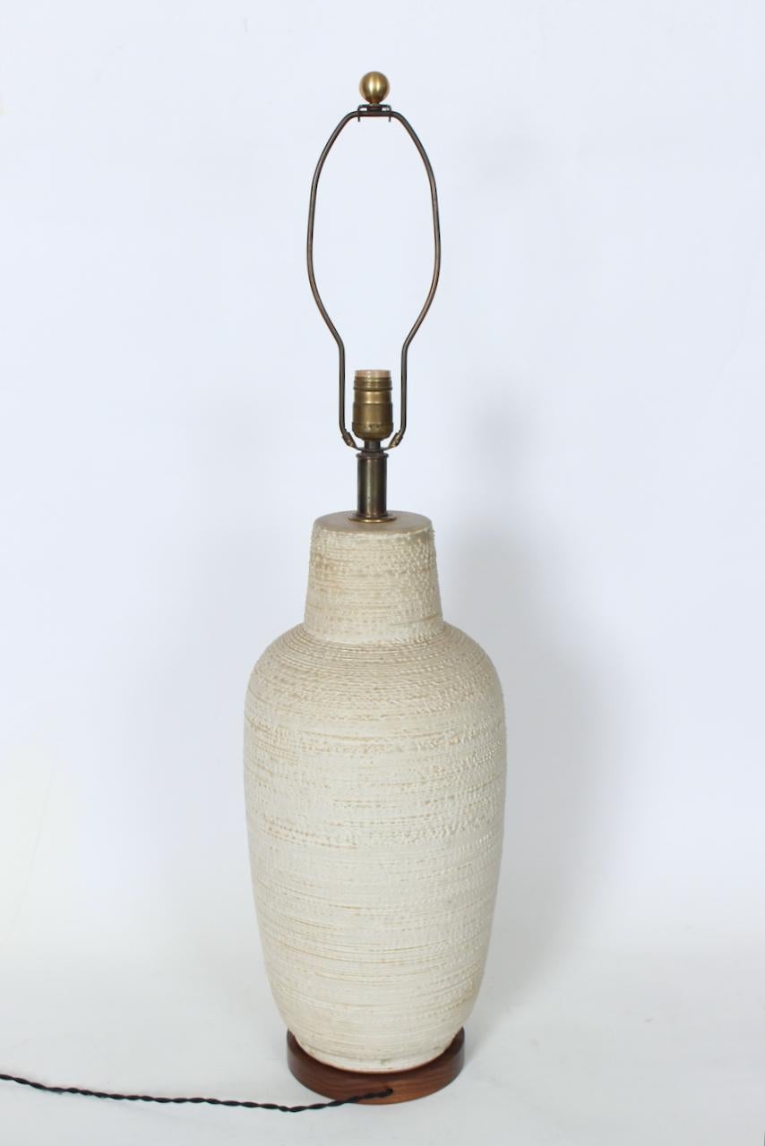 Substantial Design-Technics Warm Cream Glaze Textured Pottery Table Lamp, 1950's For Sale 10