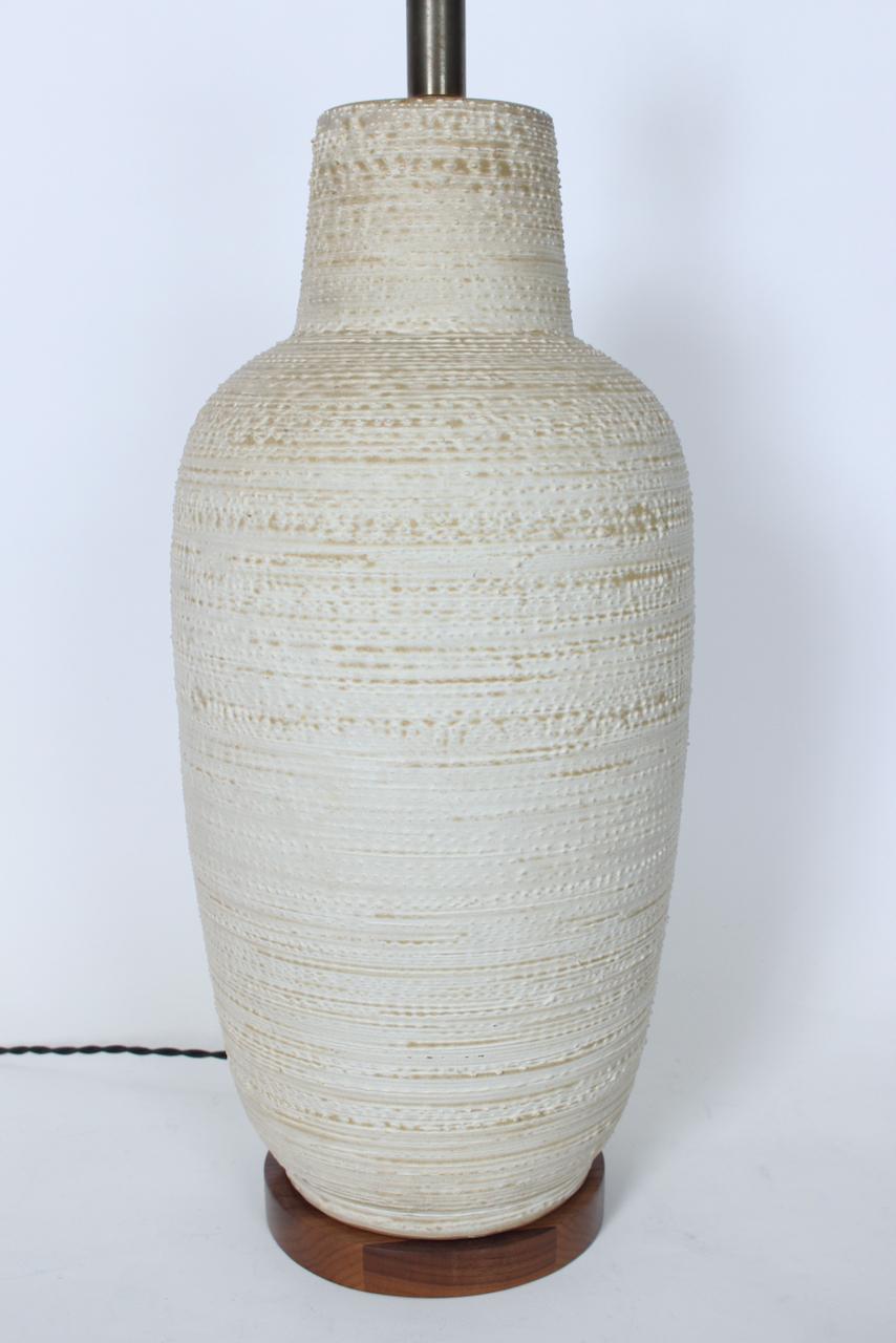 Plated Substantial Design-Technics Cream Glaze Textured Pottery Table Lamp, 1950's For Sale
