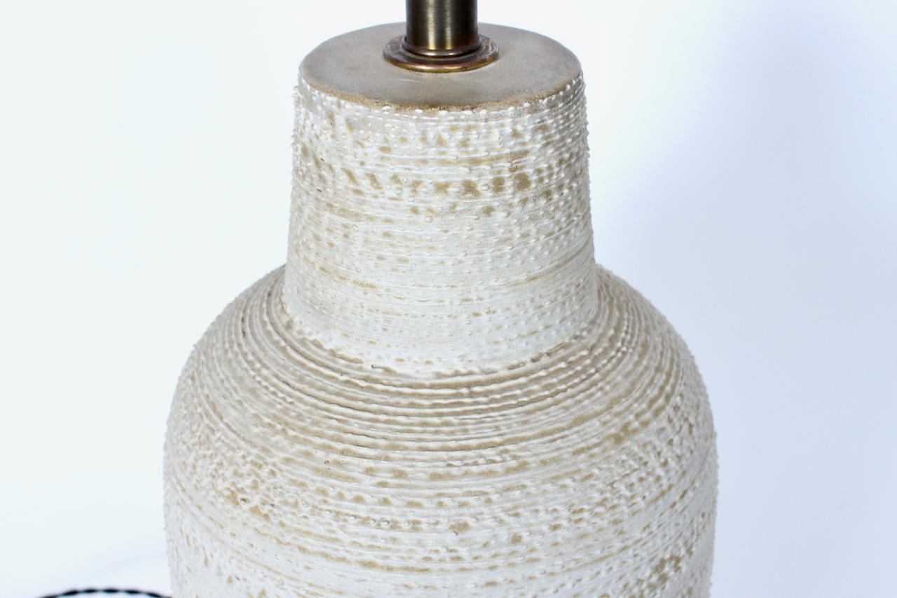 Brass Substantial Design-Technics Cream Glaze Textured Pottery Table Lamp, 1950's For Sale