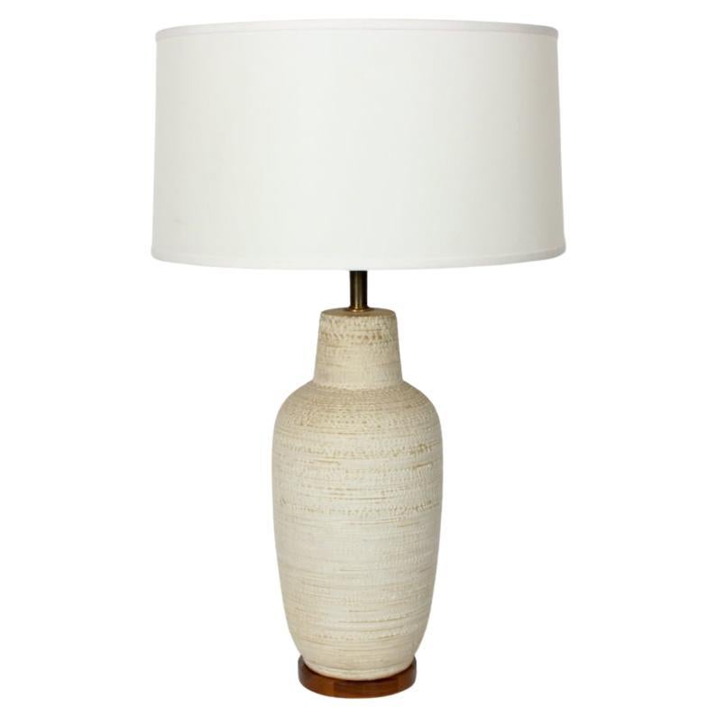 Substantial Design-Technics Warm Cream Glaze Textured Pottery Table Lamp, 1950's For Sale