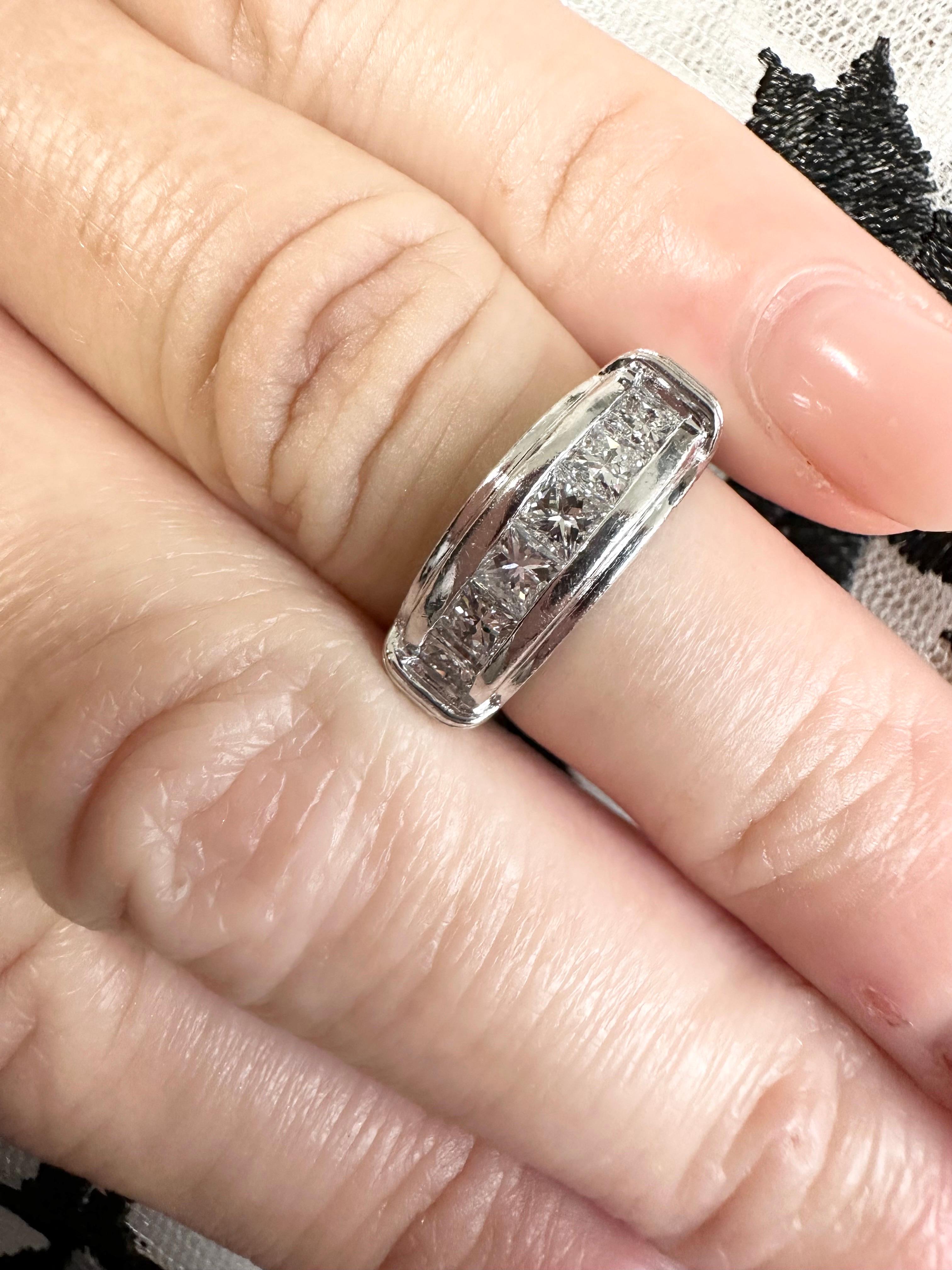 Square Cut Substantial Diamond Wedding Band Platinum Diamond Ring 0.75 Carat For Sale