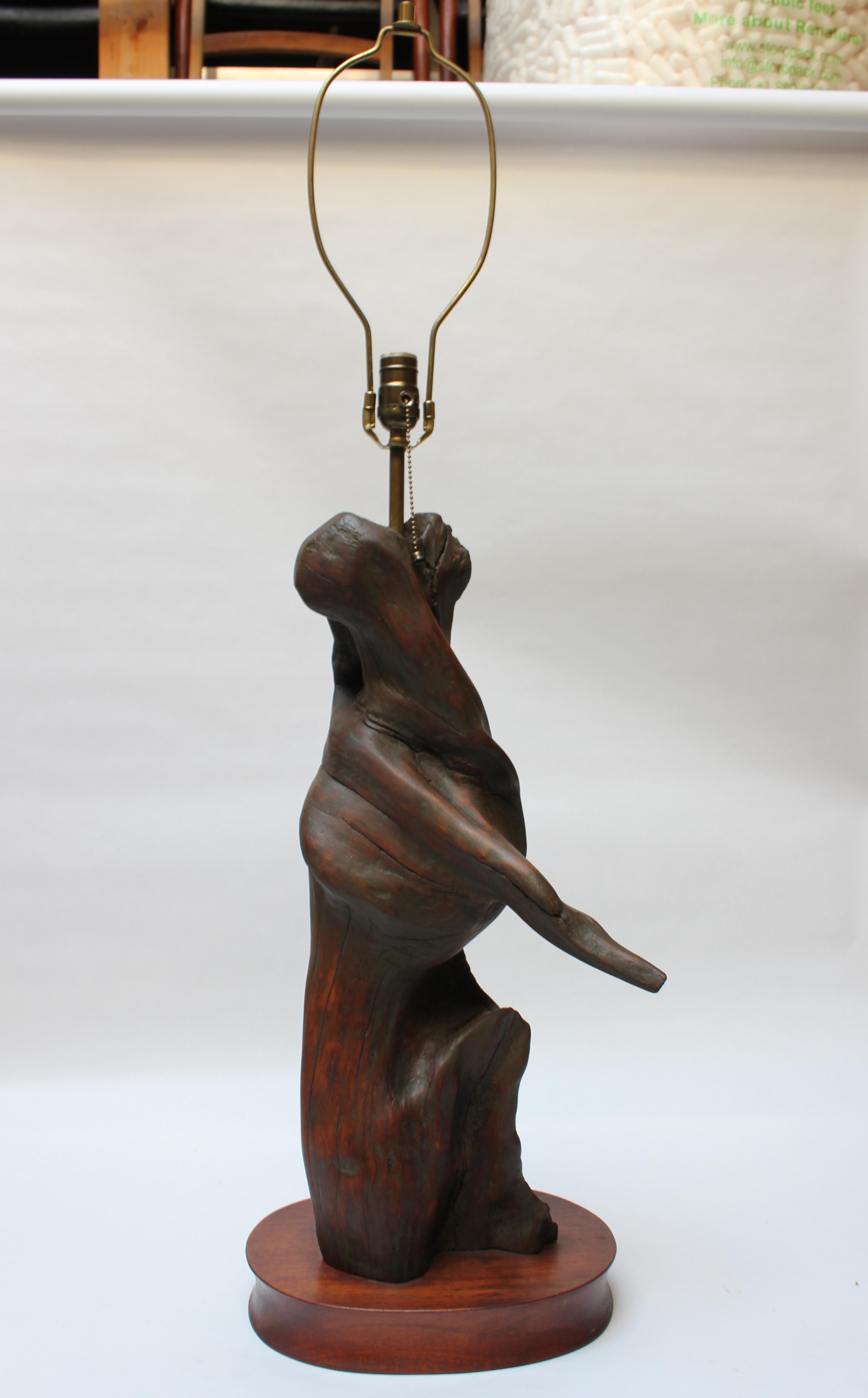 American Substantial Driftwood Table Lamp on Mahogany Base For Sale