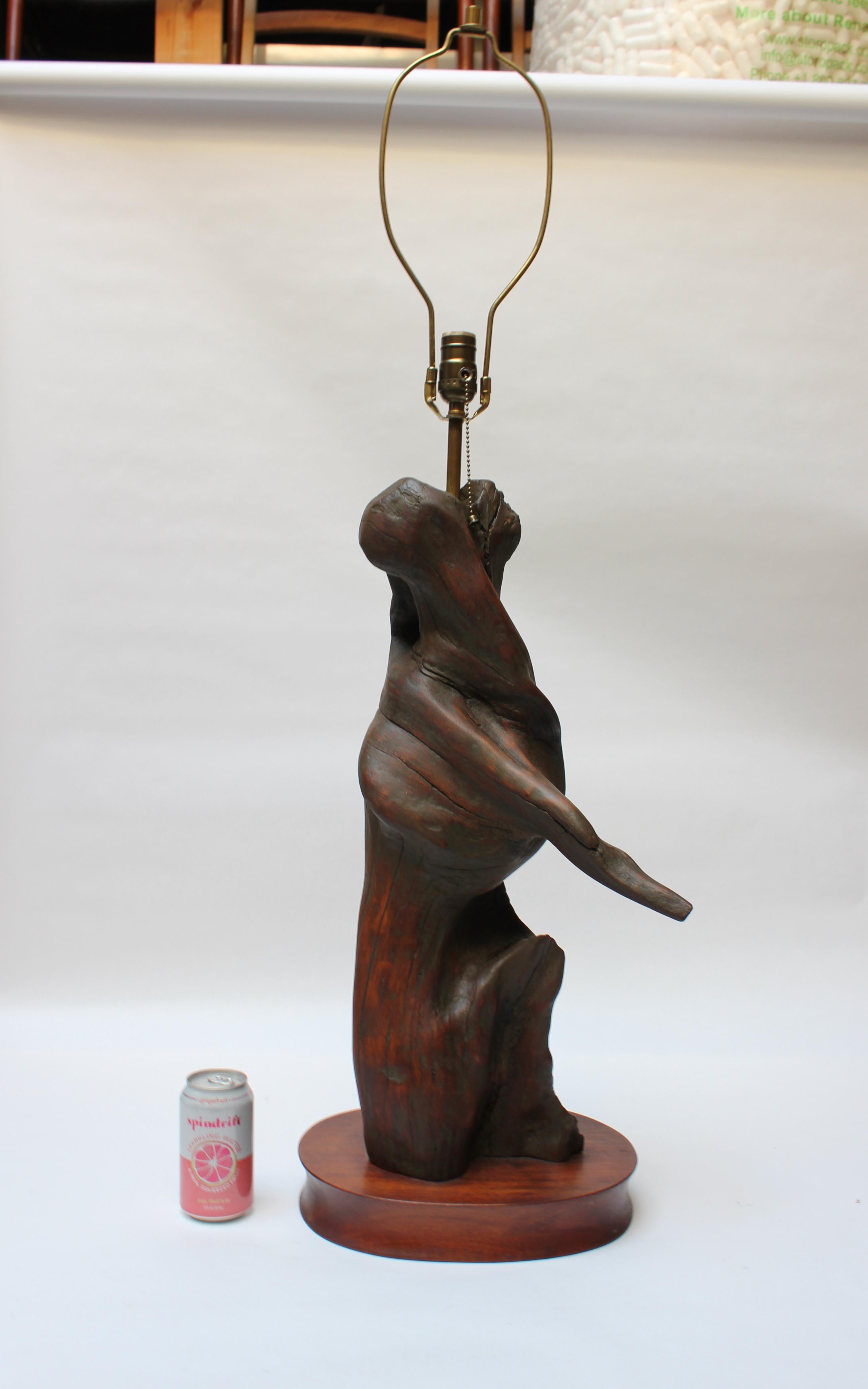 Mid-20th Century Substantial Driftwood Table Lamp on Mahogany Base For Sale