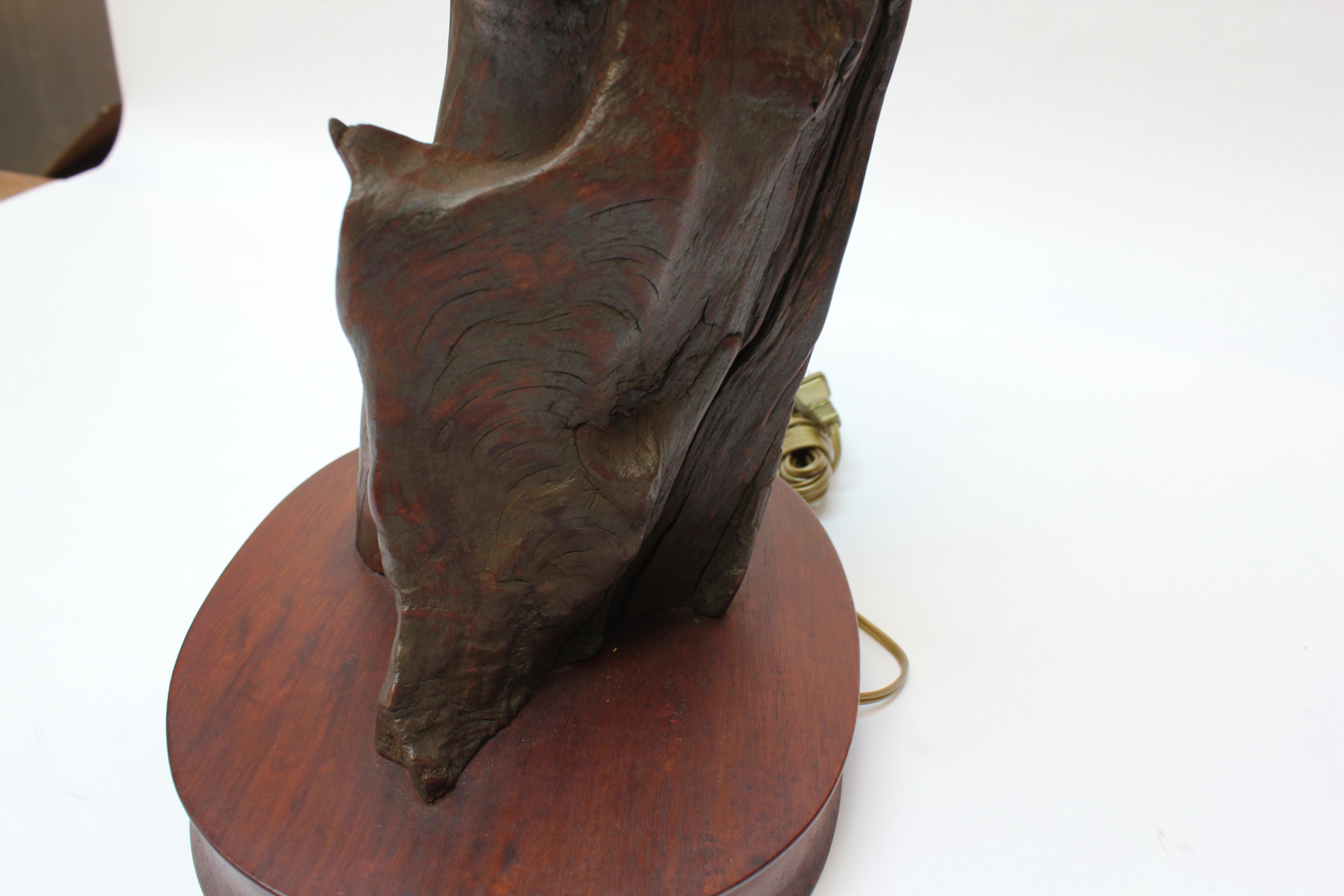 Substantial Driftwood Table Lamp on Mahogany Base For Sale 2