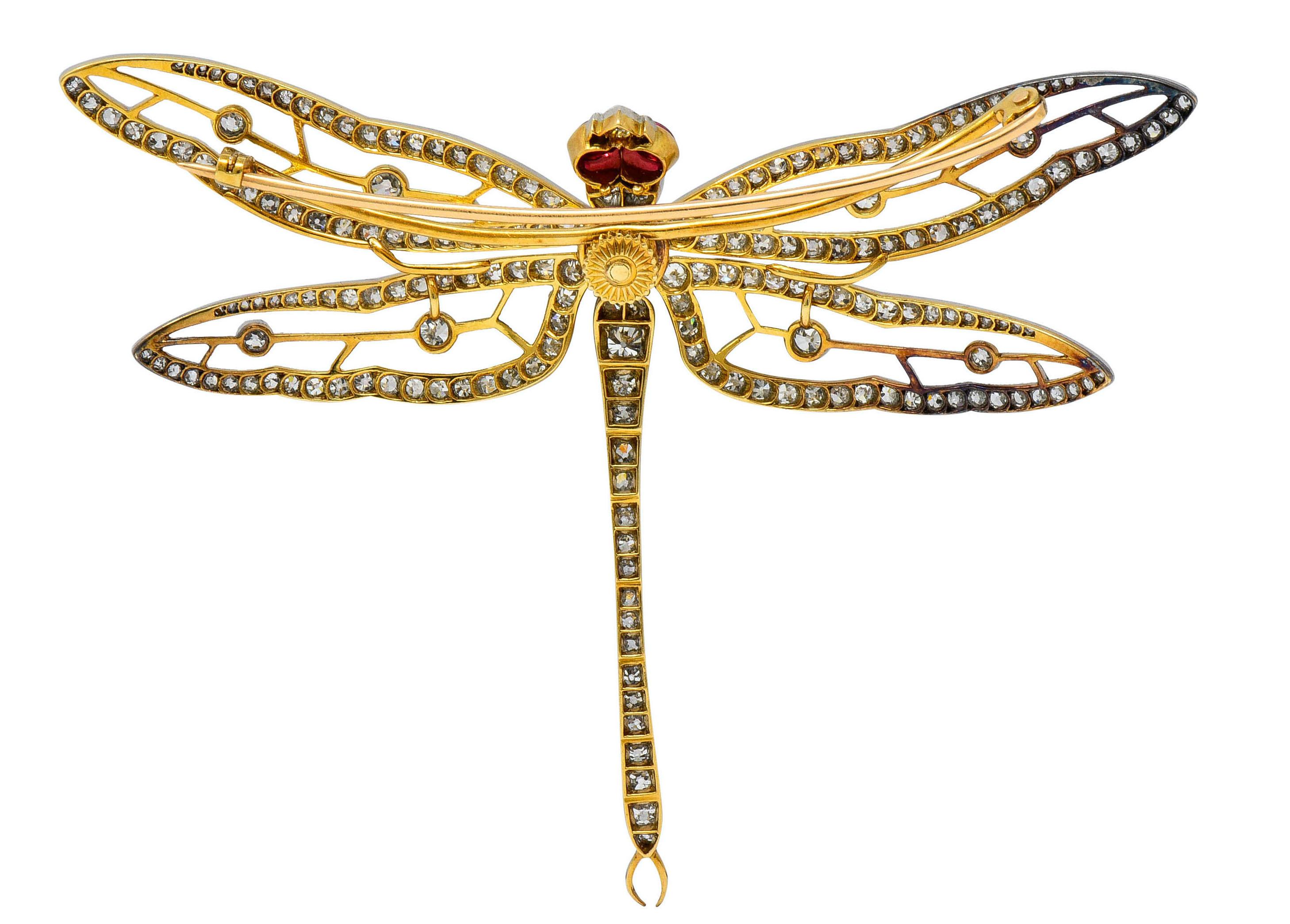 Substantial Edwardian Pearl Diamond Platinum 18 Karat Gold Dragonfly Brooch 3