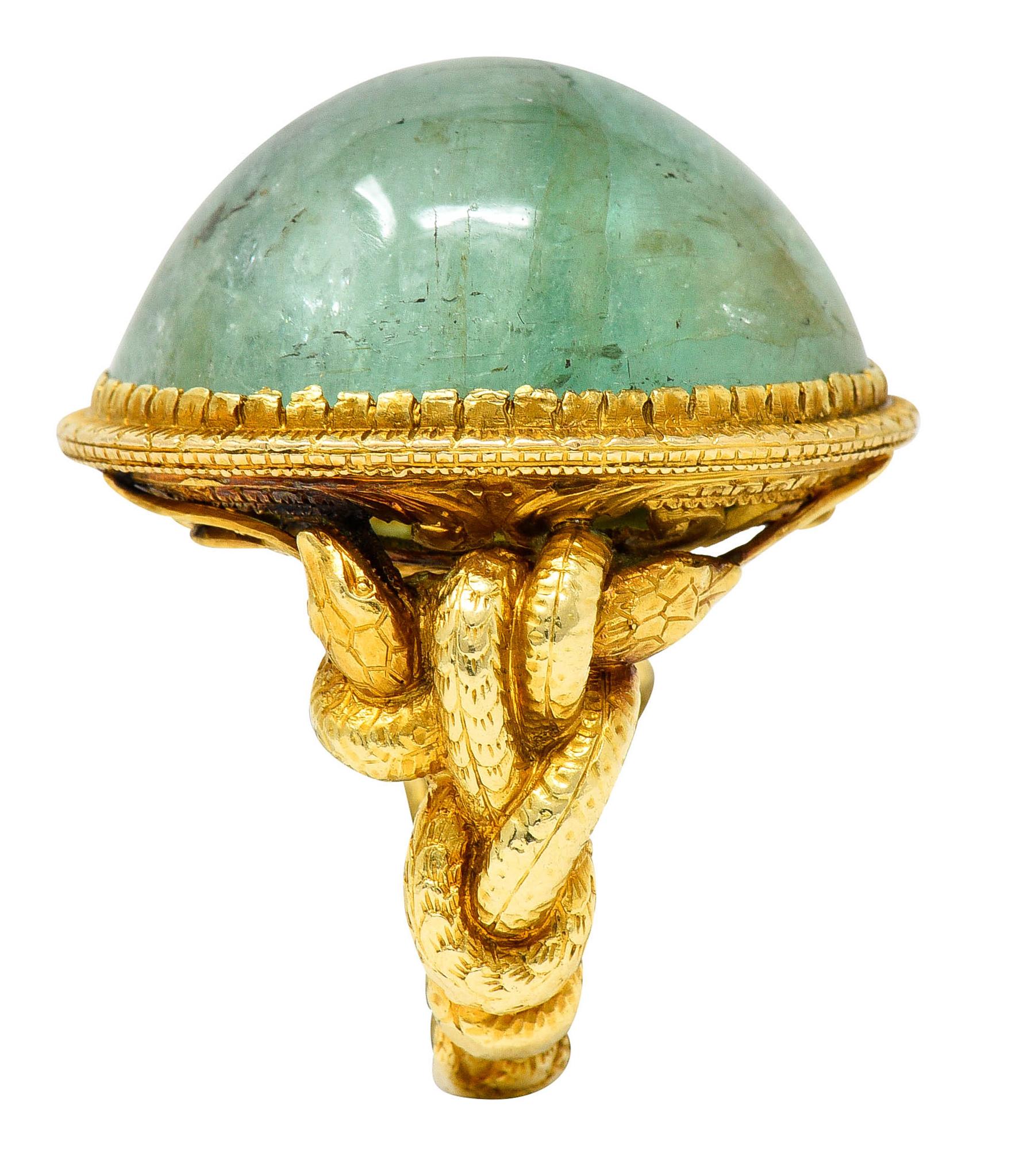 Substantial Emerald 22 Karat Gold Snake Gemstone Ring 4