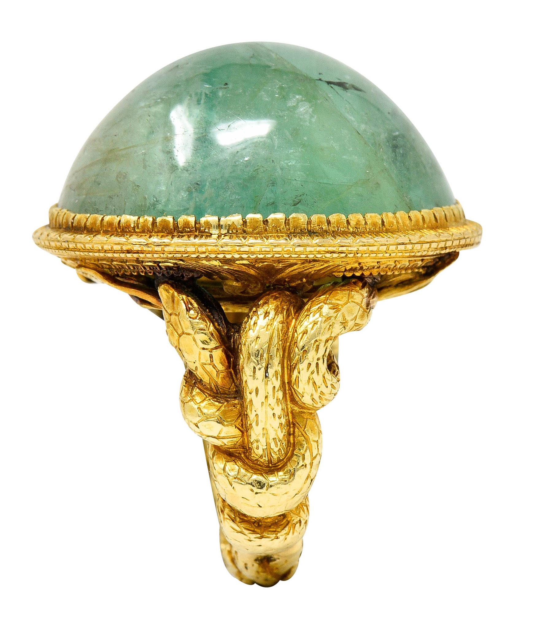 Substantial Emerald 22 Karat Gold Snake Gemstone Ring 5