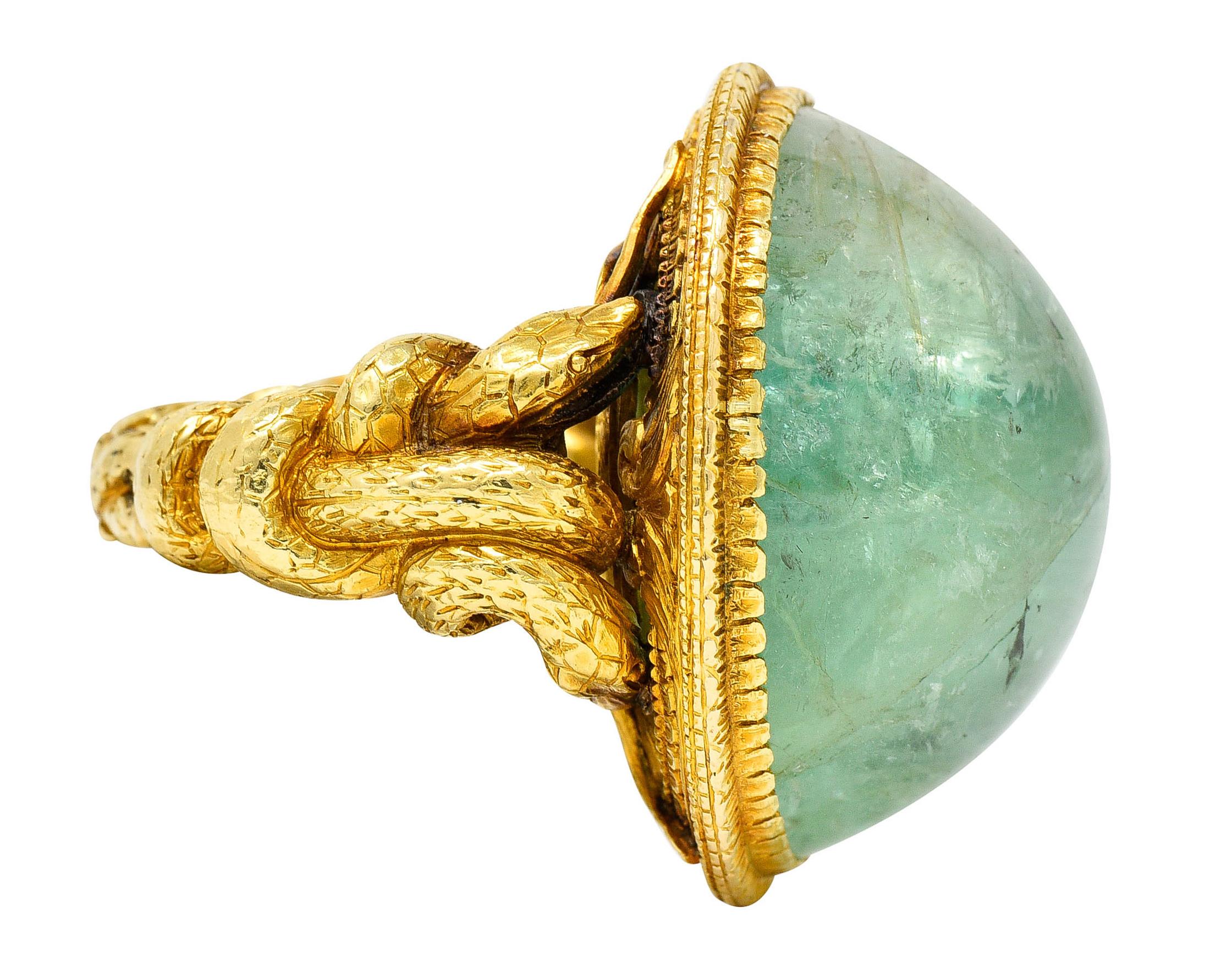 Contemporary Substantial Emerald 22 Karat Gold Snake Gemstone Ring