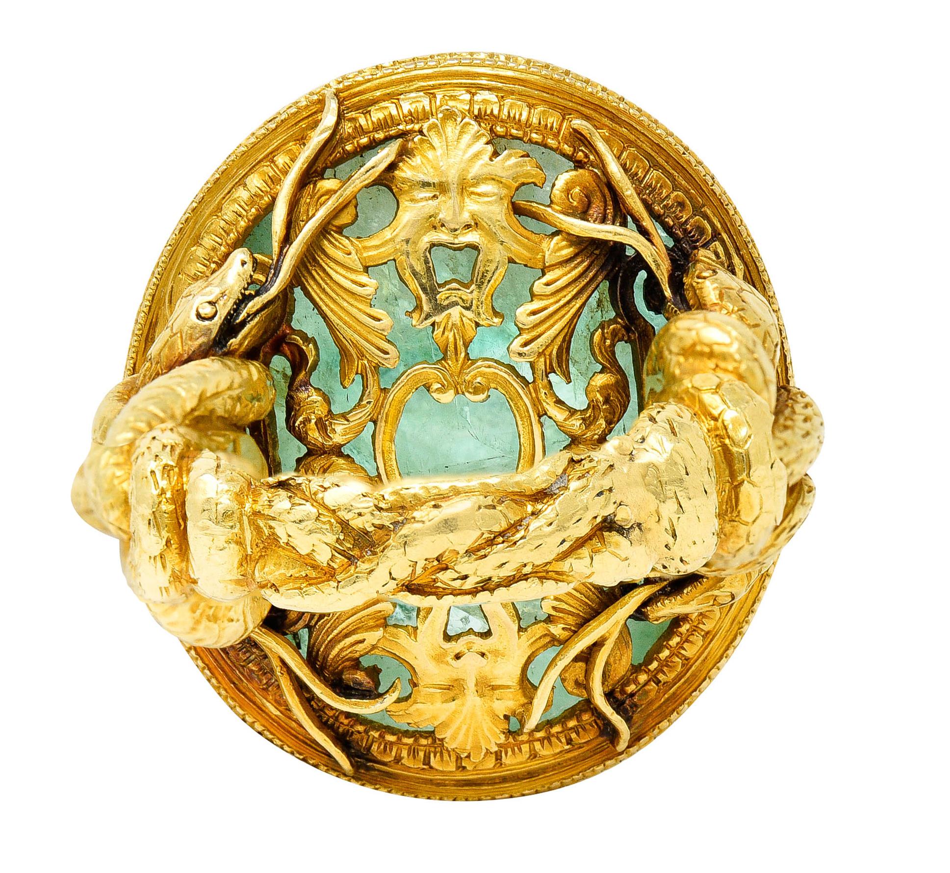 Cabochon Substantial Emerald 22 Karat Gold Snake Gemstone Ring