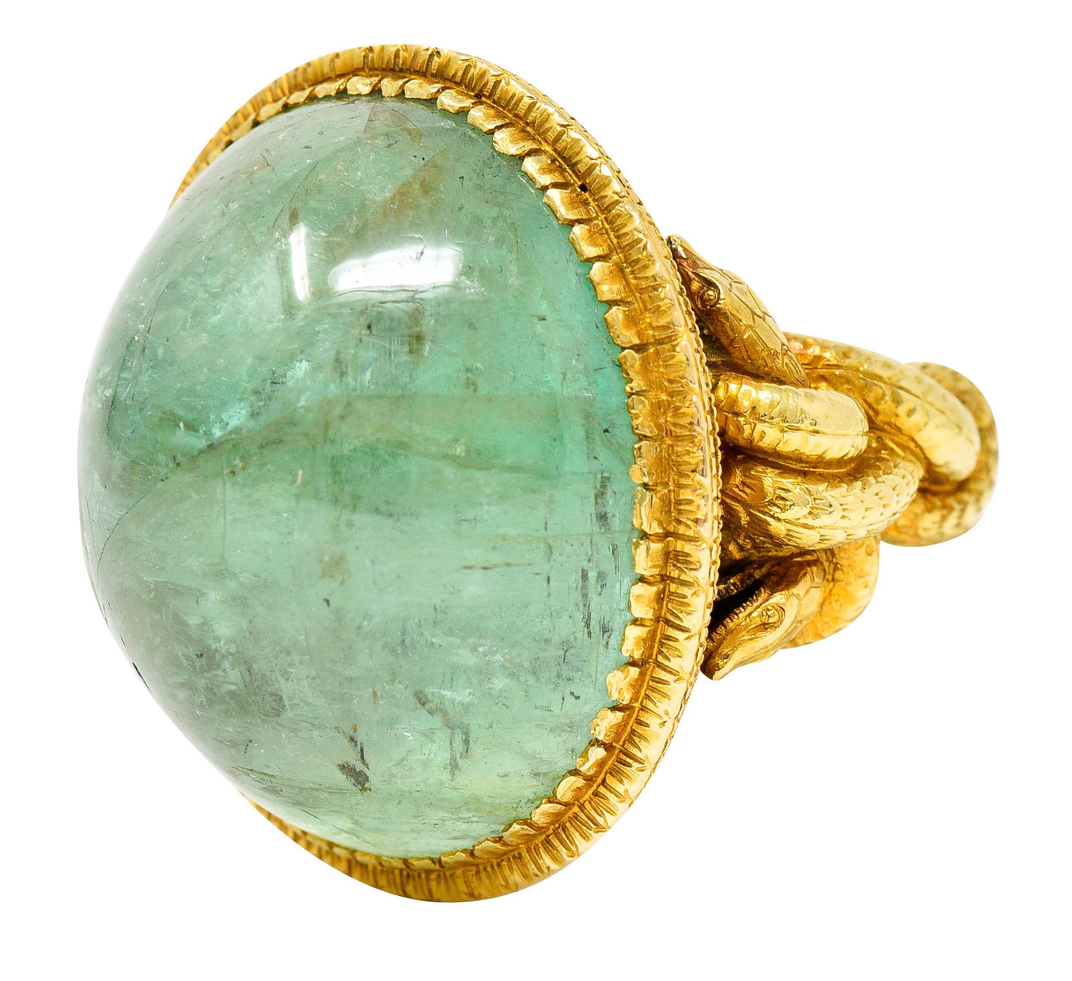 Women's or Men's Substantial Emerald 22 Karat Gold Snake Gemstone Ring