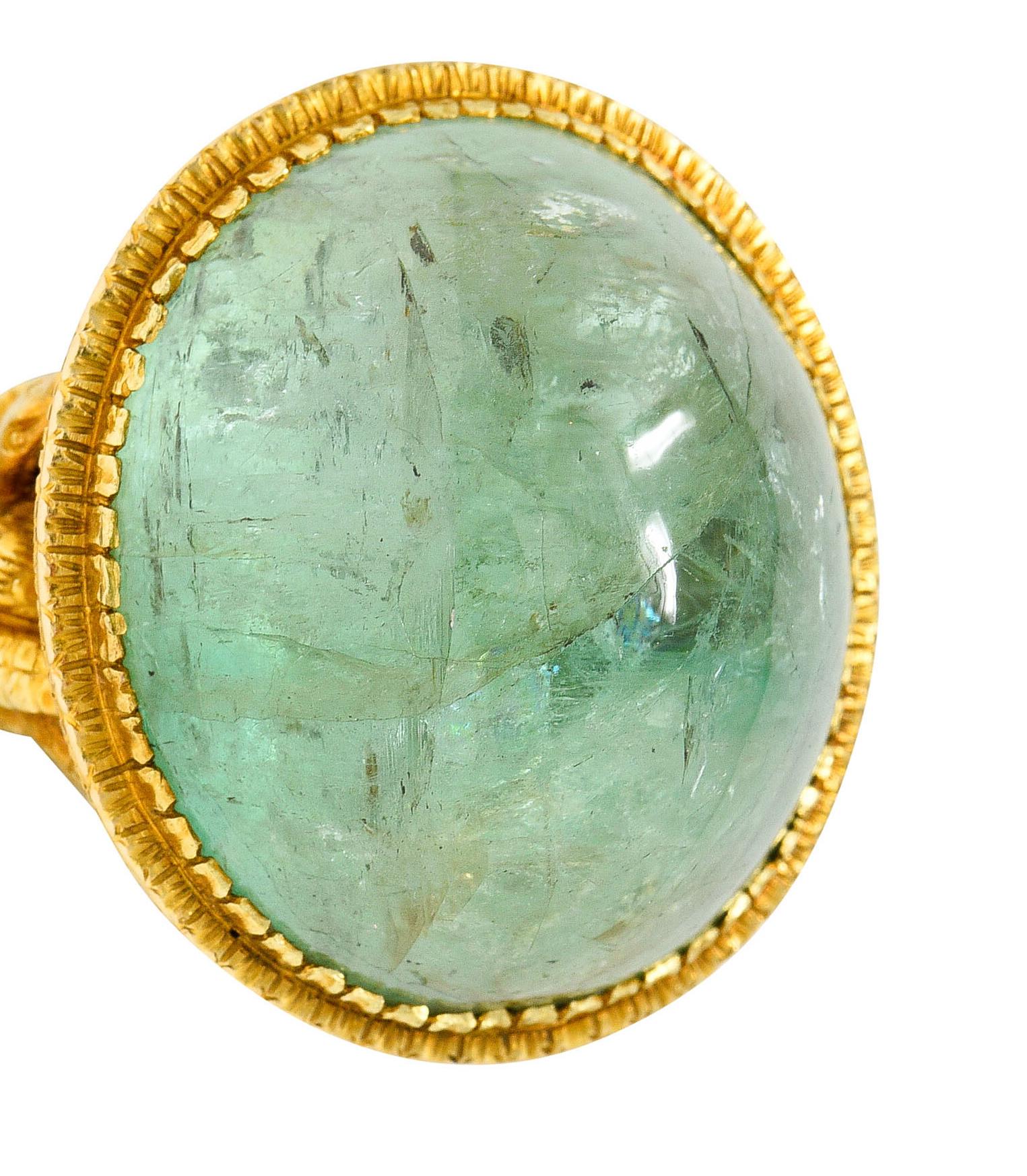 Substantial Emerald 22 Karat Gold Snake Gemstone Ring 2