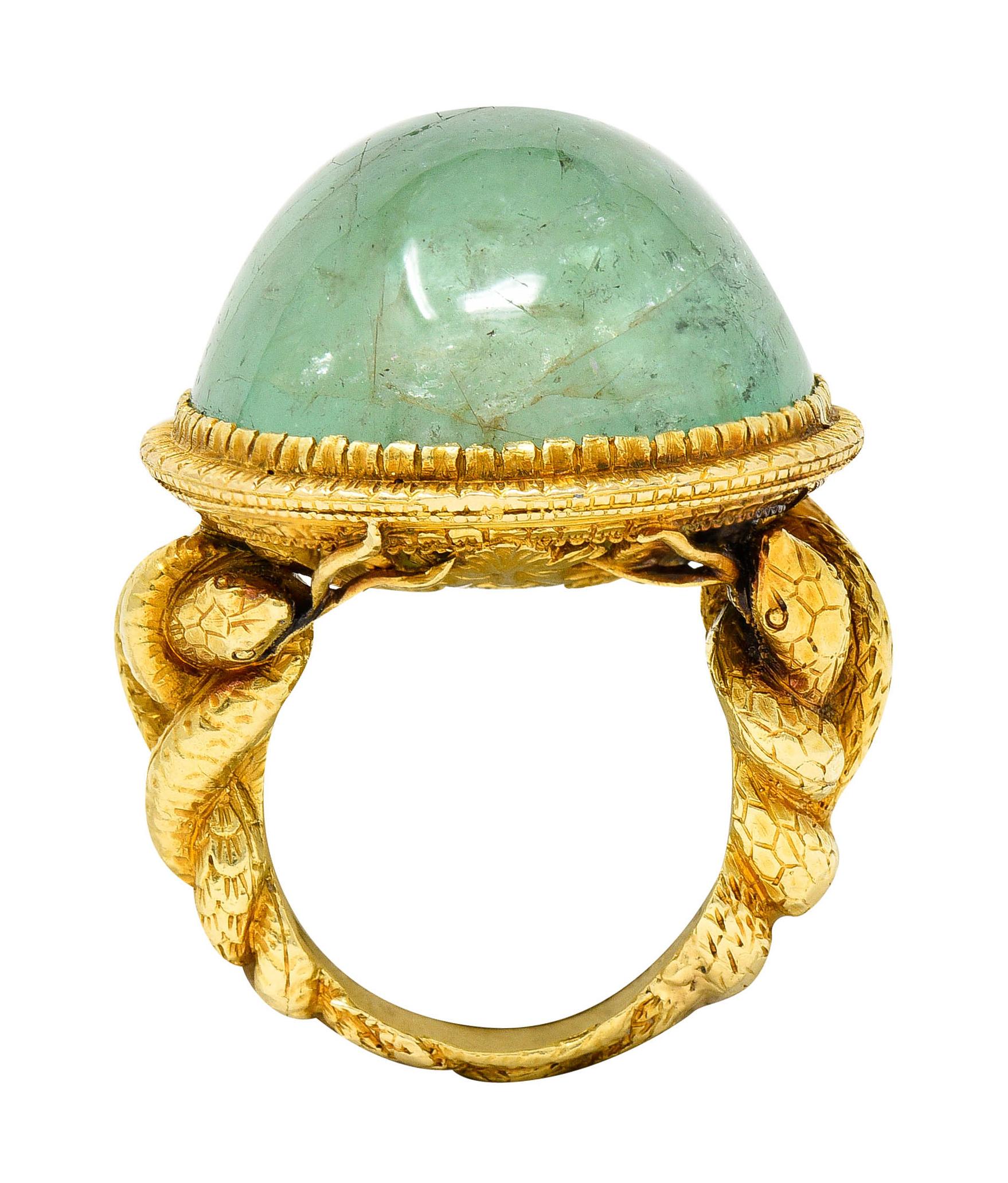Substantial Emerald 22 Karat Gold Snake Gemstone Ring 3
