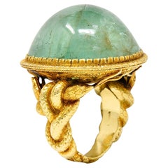 Substantial Emerald 22 Karat Gold Snake Gemstone Ring