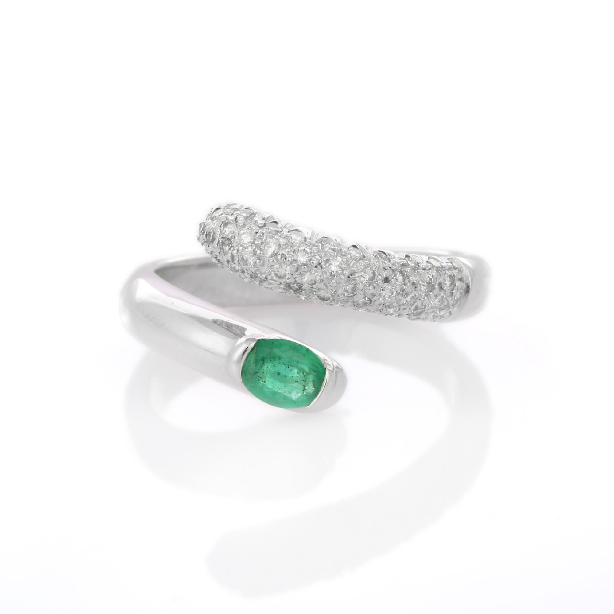 For Sale:  Substantial 18K White Gold Emerald Bypass Ring with Diamonds  2