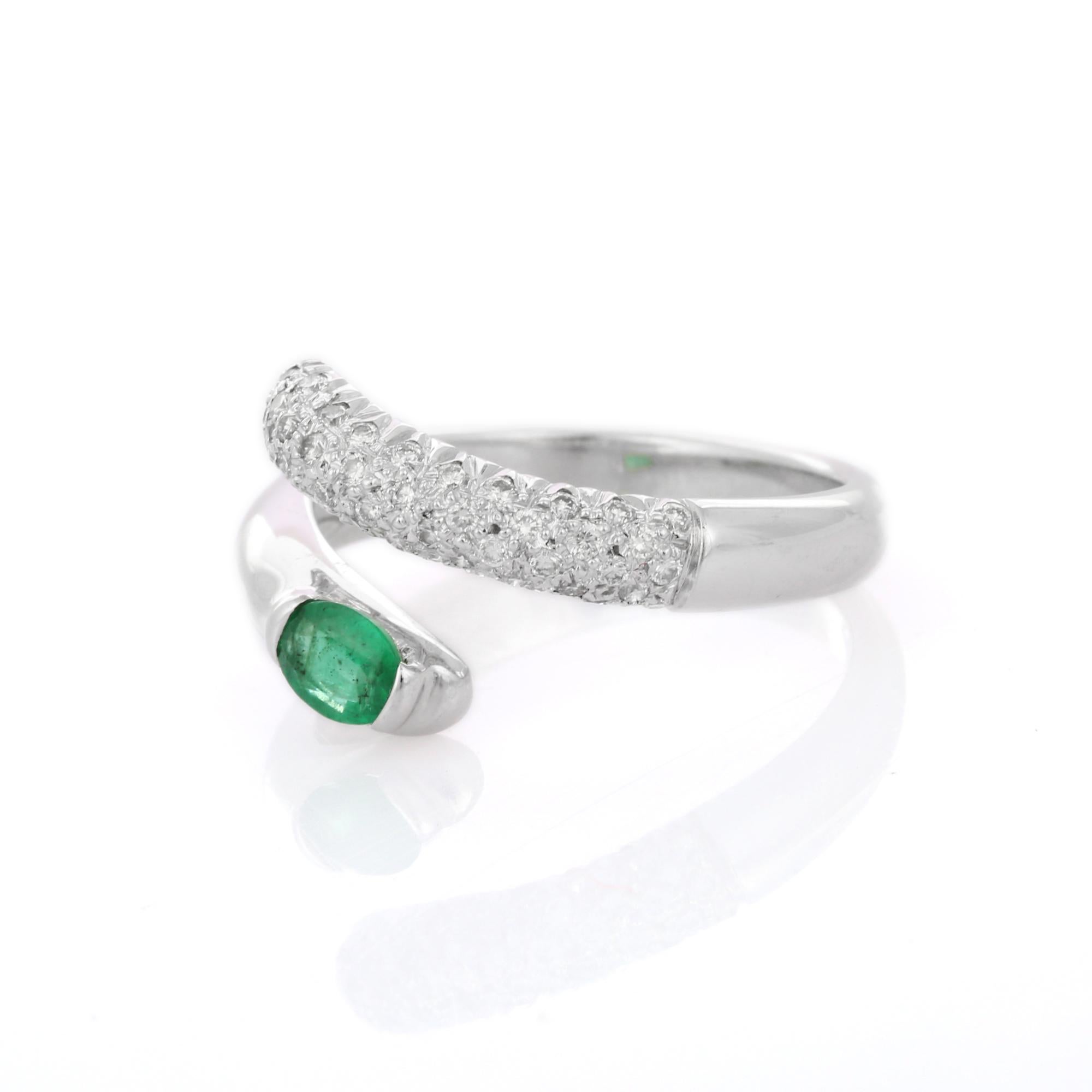 For Sale:  Substantial 18K White Gold Emerald Bypass Ring with Diamonds  3