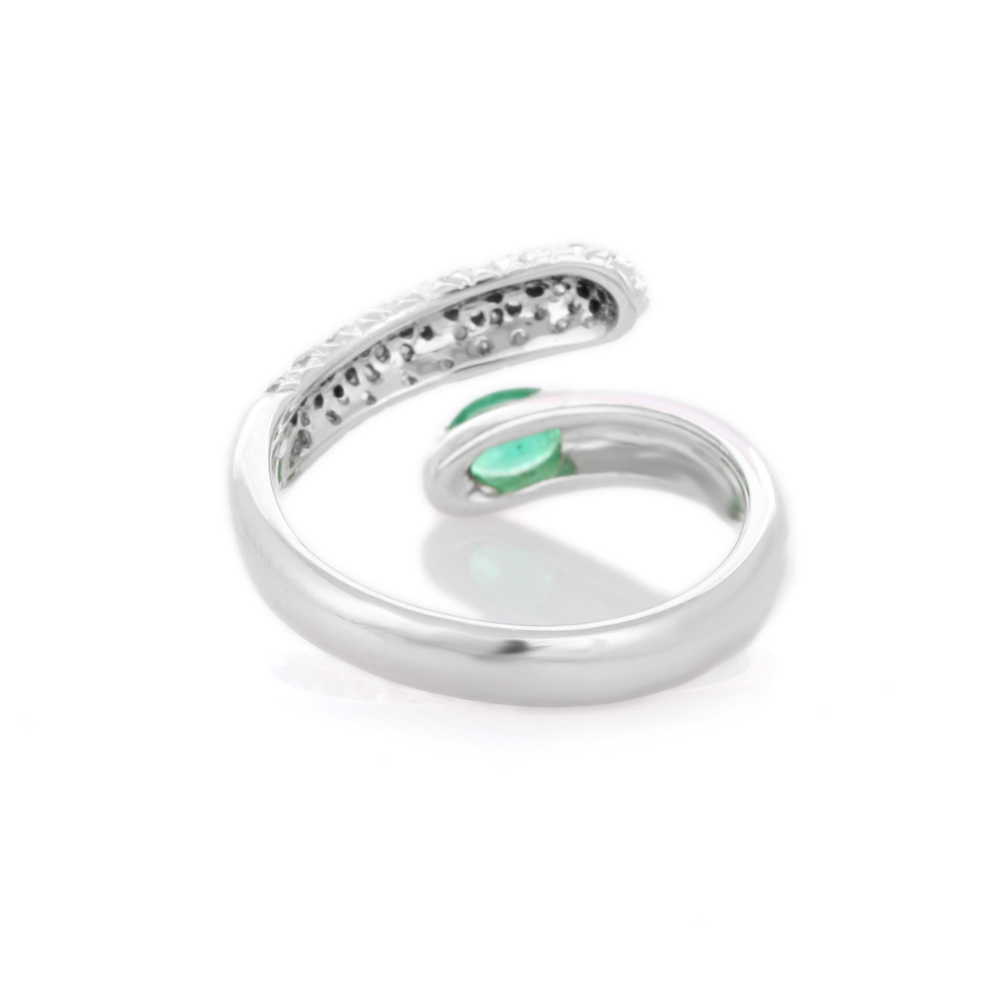For Sale:  Substantial 18K White Gold Emerald Bypass Ring with Diamonds  4