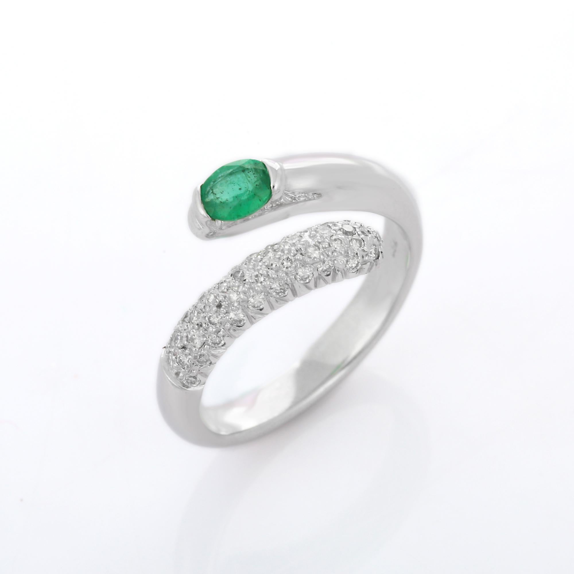 For Sale:  Substantial 18K White Gold Emerald Bypass Ring with Diamonds  5