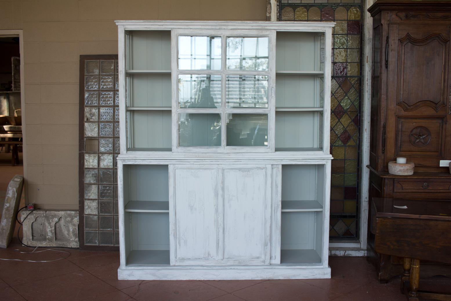 Glass Substantial English Bookcase or Cabinet