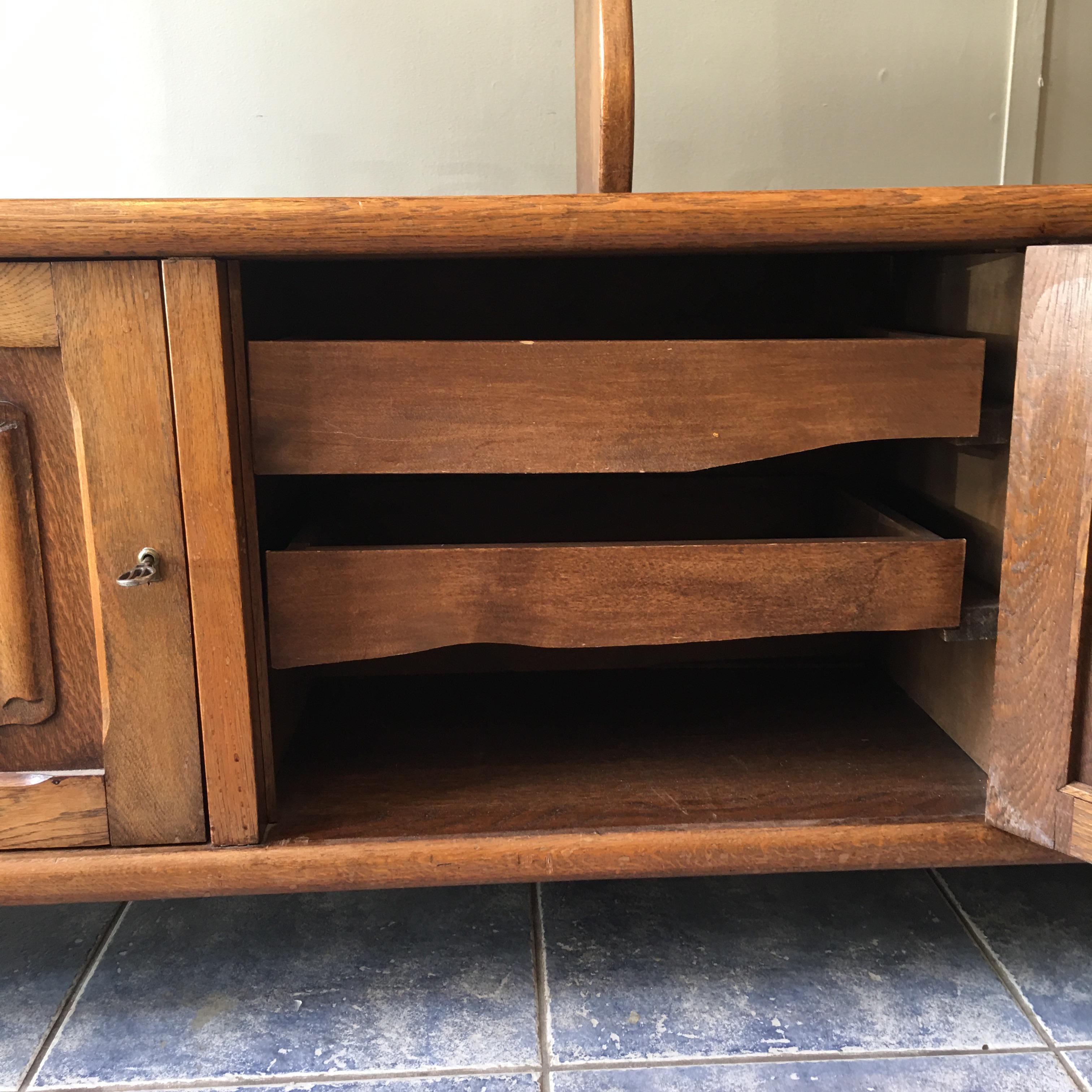 Arts and Crafts Substantial English Oak Waterfall Bookcase For Sale