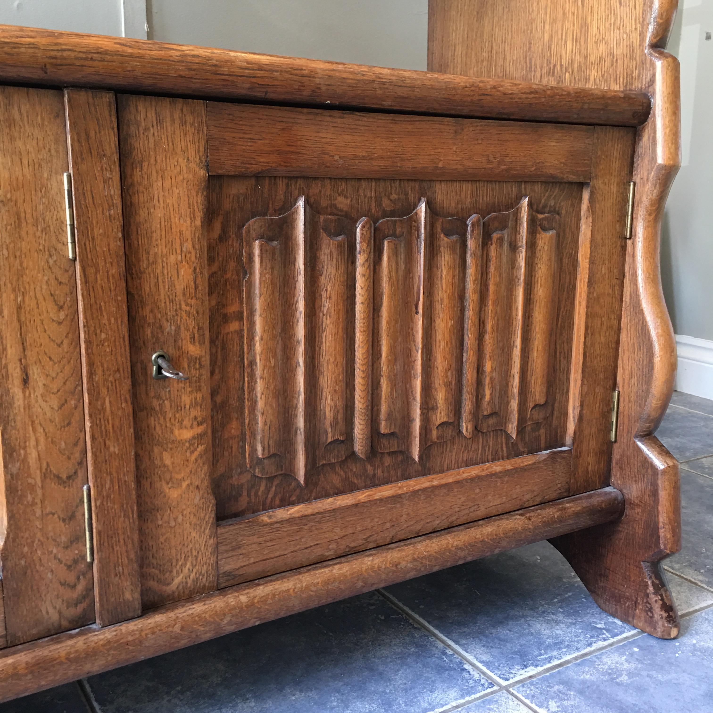 Hand-Carved Substantial English Oak Waterfall Bookcase For Sale