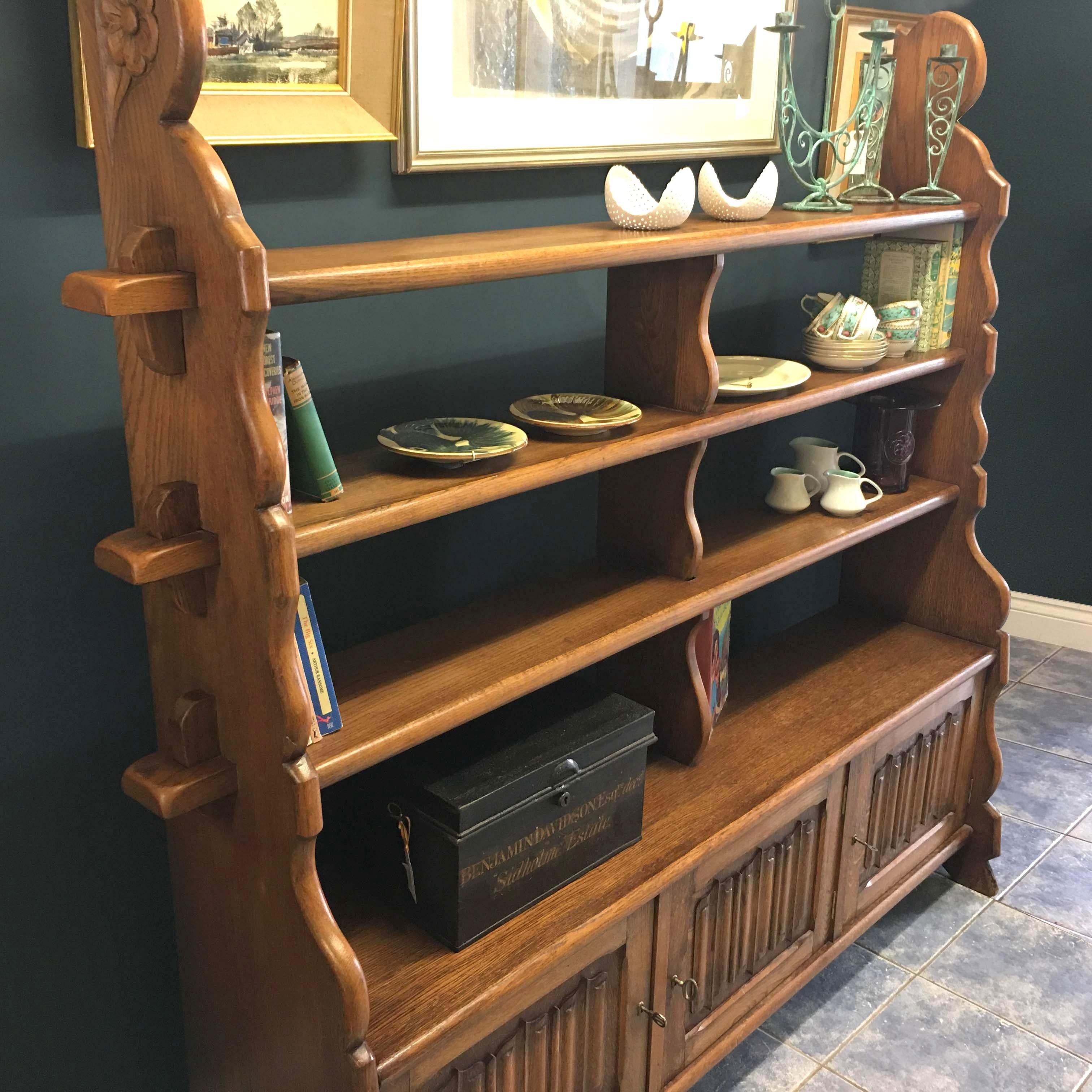 20th Century Substantial English Oak Waterfall Bookcase For Sale