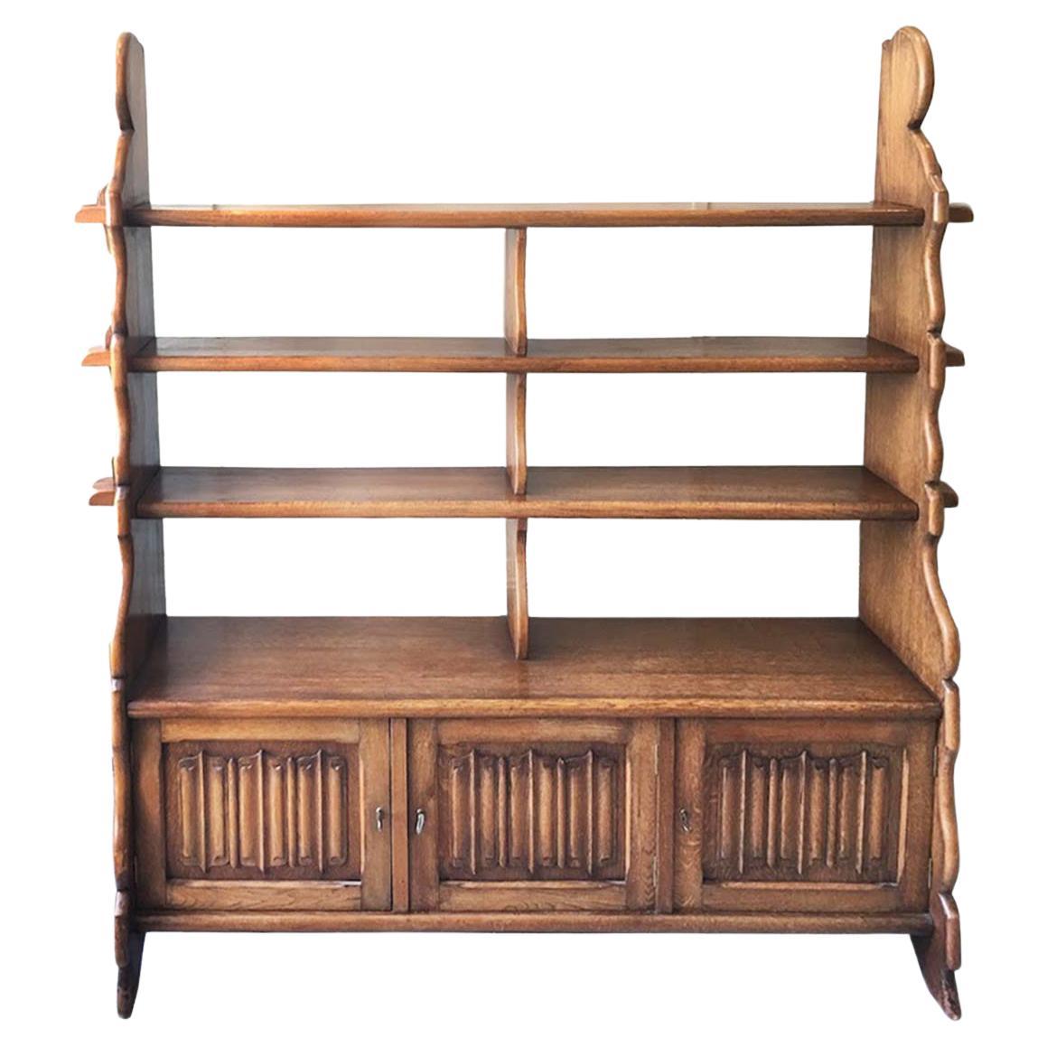 Substantial English Oak Waterfall Bookcase For Sale