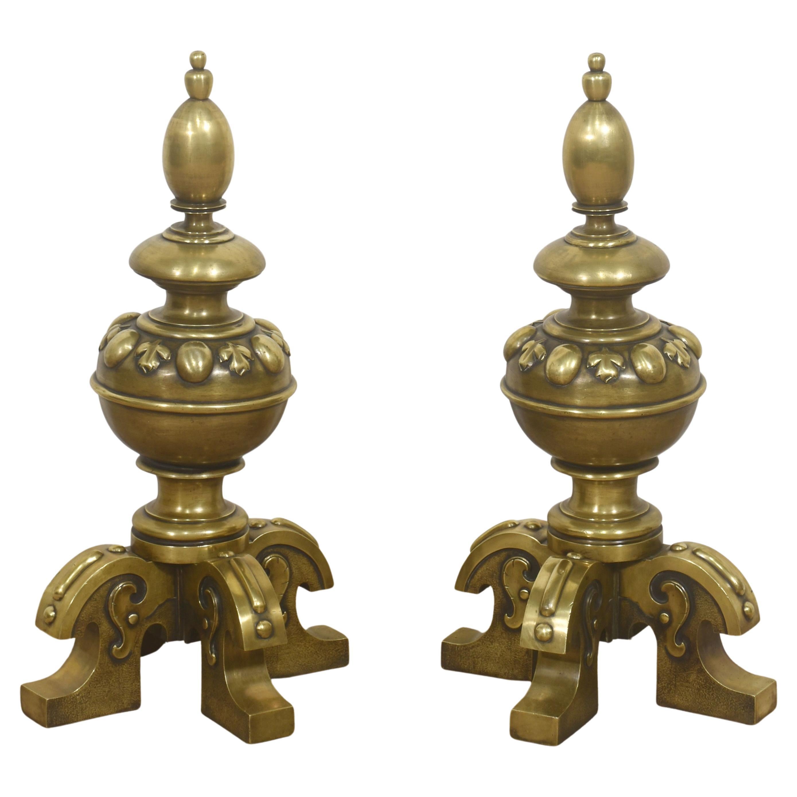 Substantial Finely Cast Pair Of Brass Fire Dogs