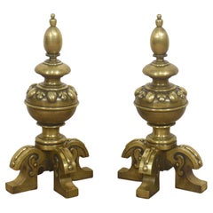 Substantial Finely Cast Pair Of Brass Fire Dogs