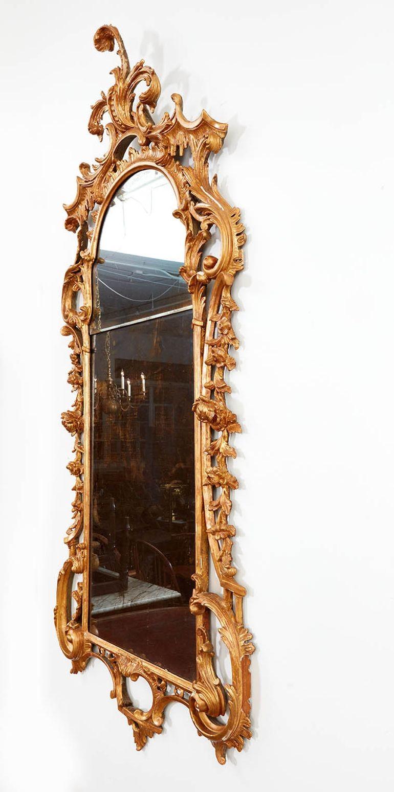 English Substantial Georgian Rococo Giltwood Mirror For Sale