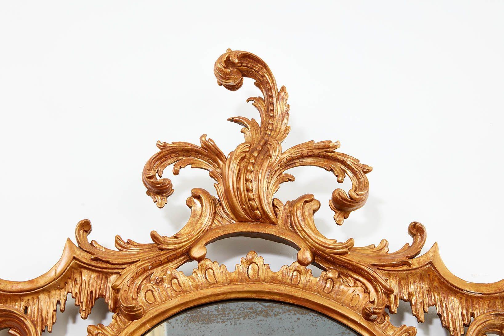 Hand-Carved Substantial Georgian Rococo Giltwood Mirror For Sale