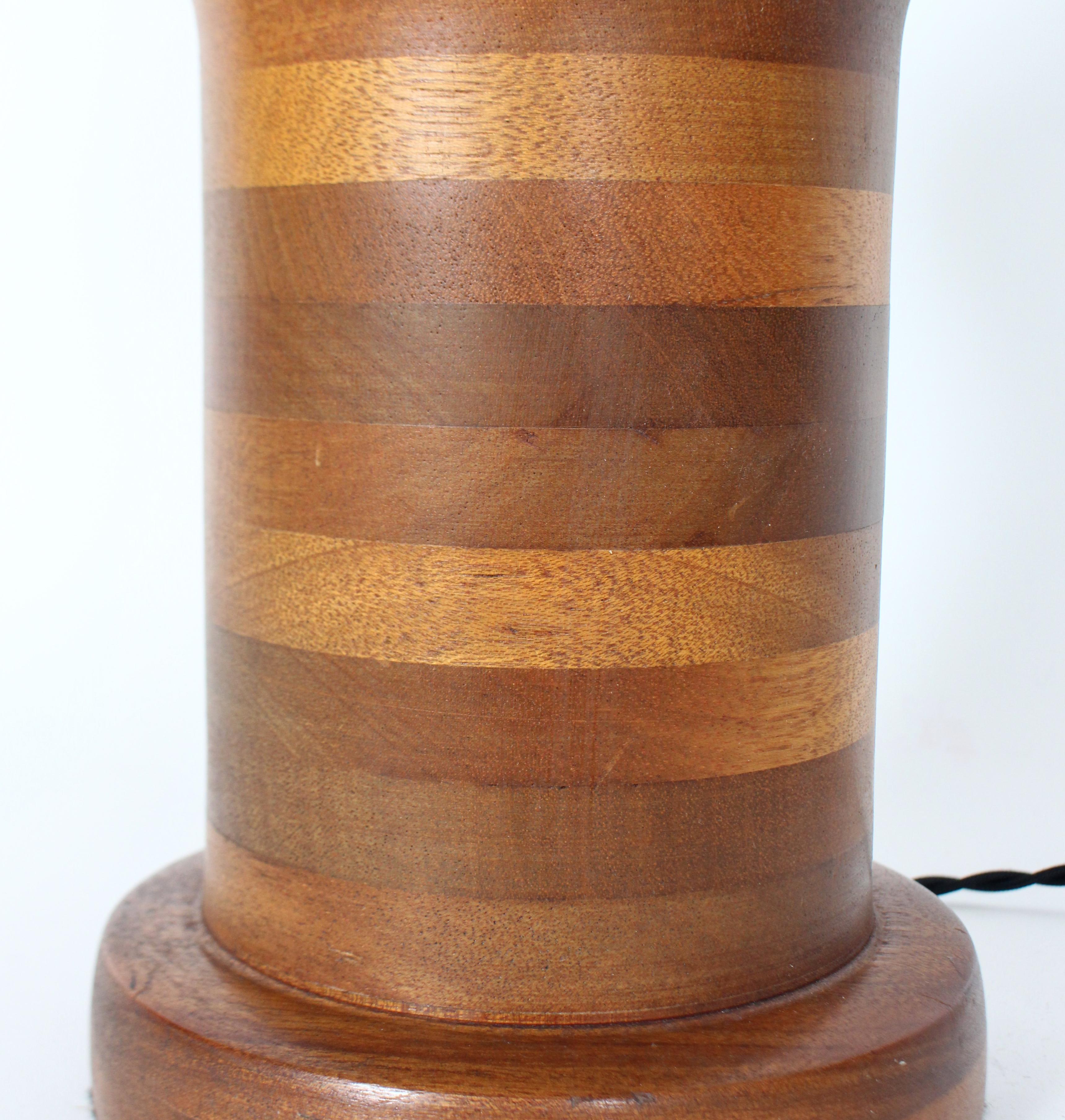 Substantial Ginger Jar Table Lamp in Stacked Mixed Hardwood, 1970's For Sale 6