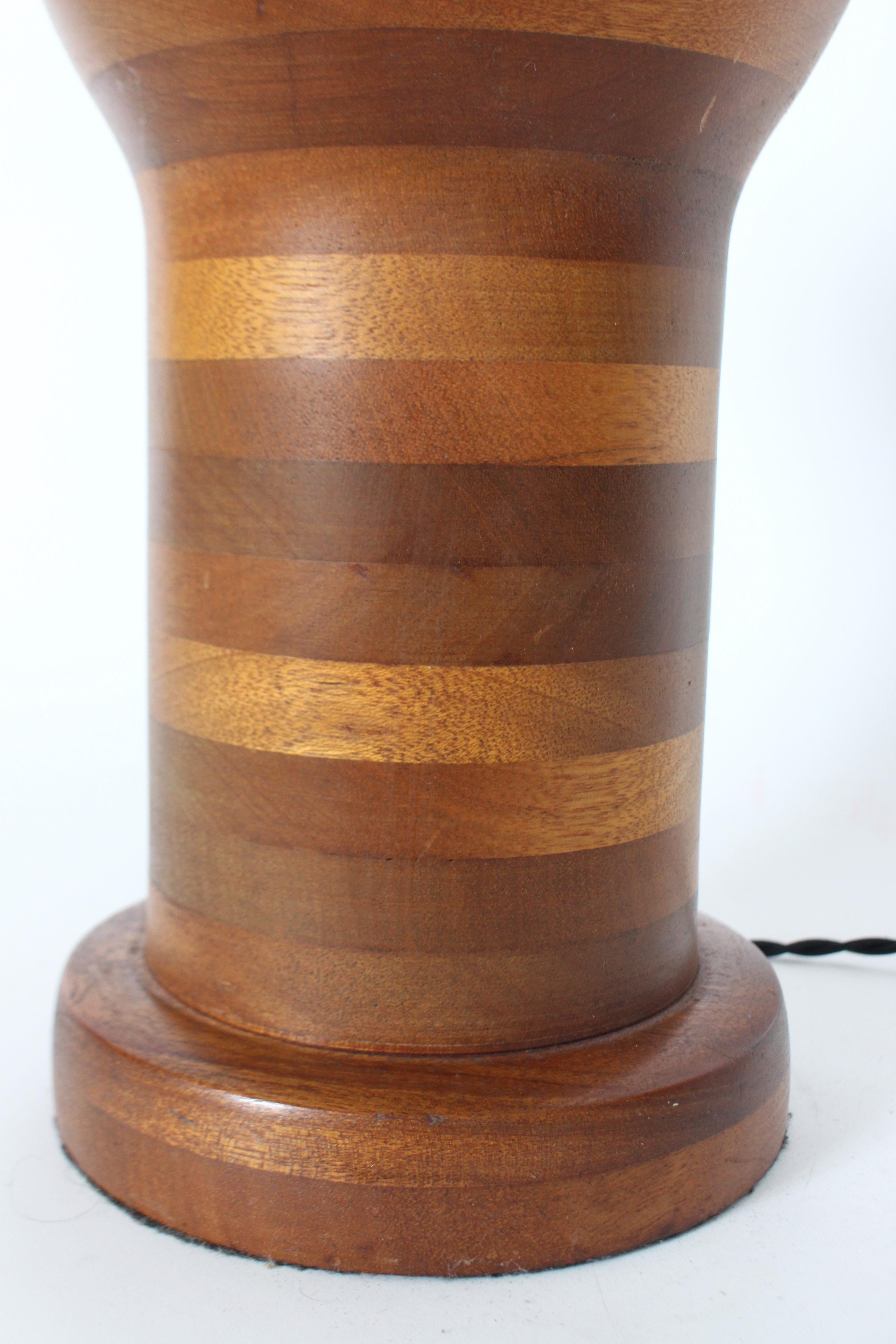 Substantial Ginger Jar Table Lamp in Stacked Mixed Hardwood, 1970's For Sale 7