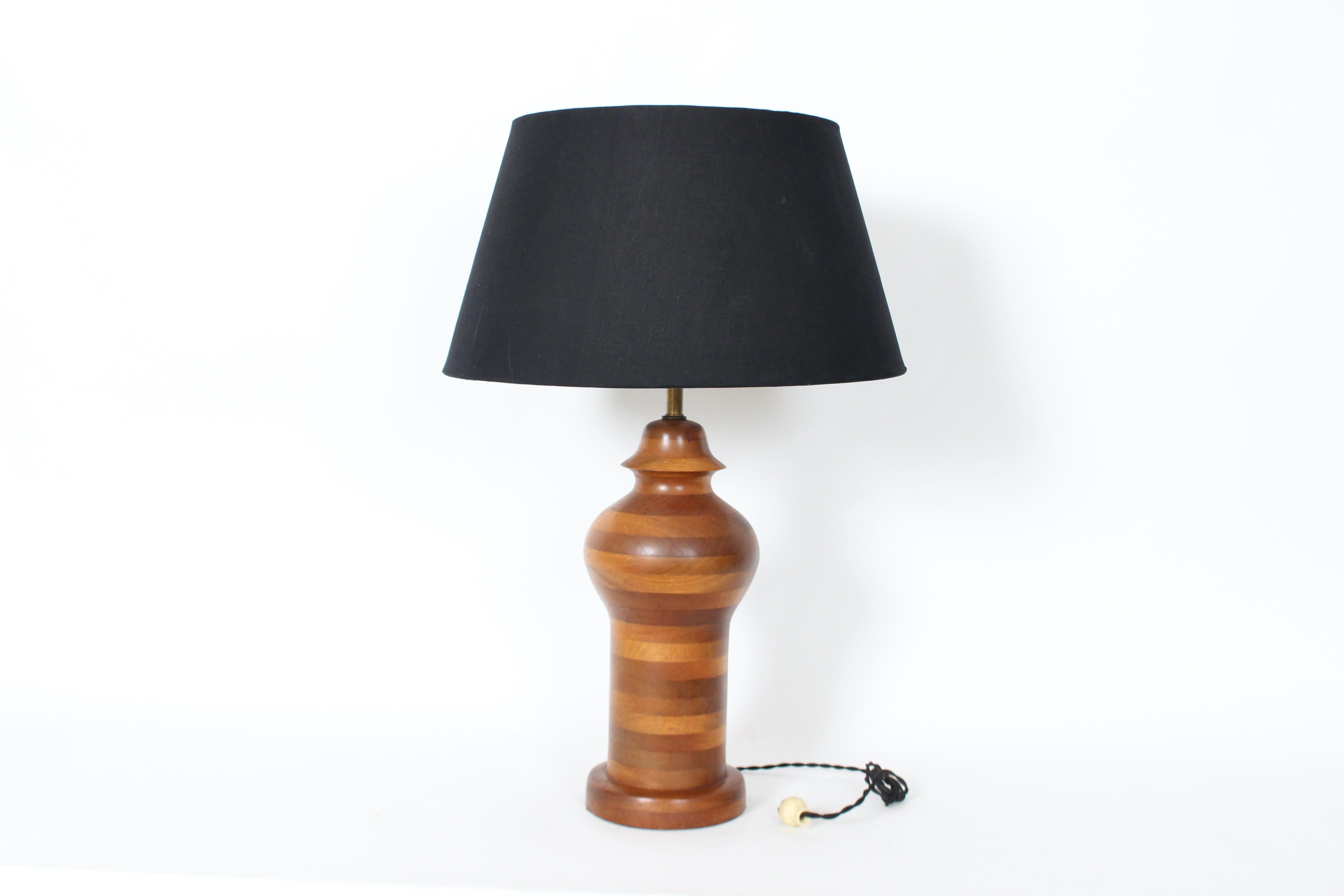 Mid-Century Modern Substantial Ginger Jar Table Lamp in Stacked Mixed Hardwood, 1970's For Sale