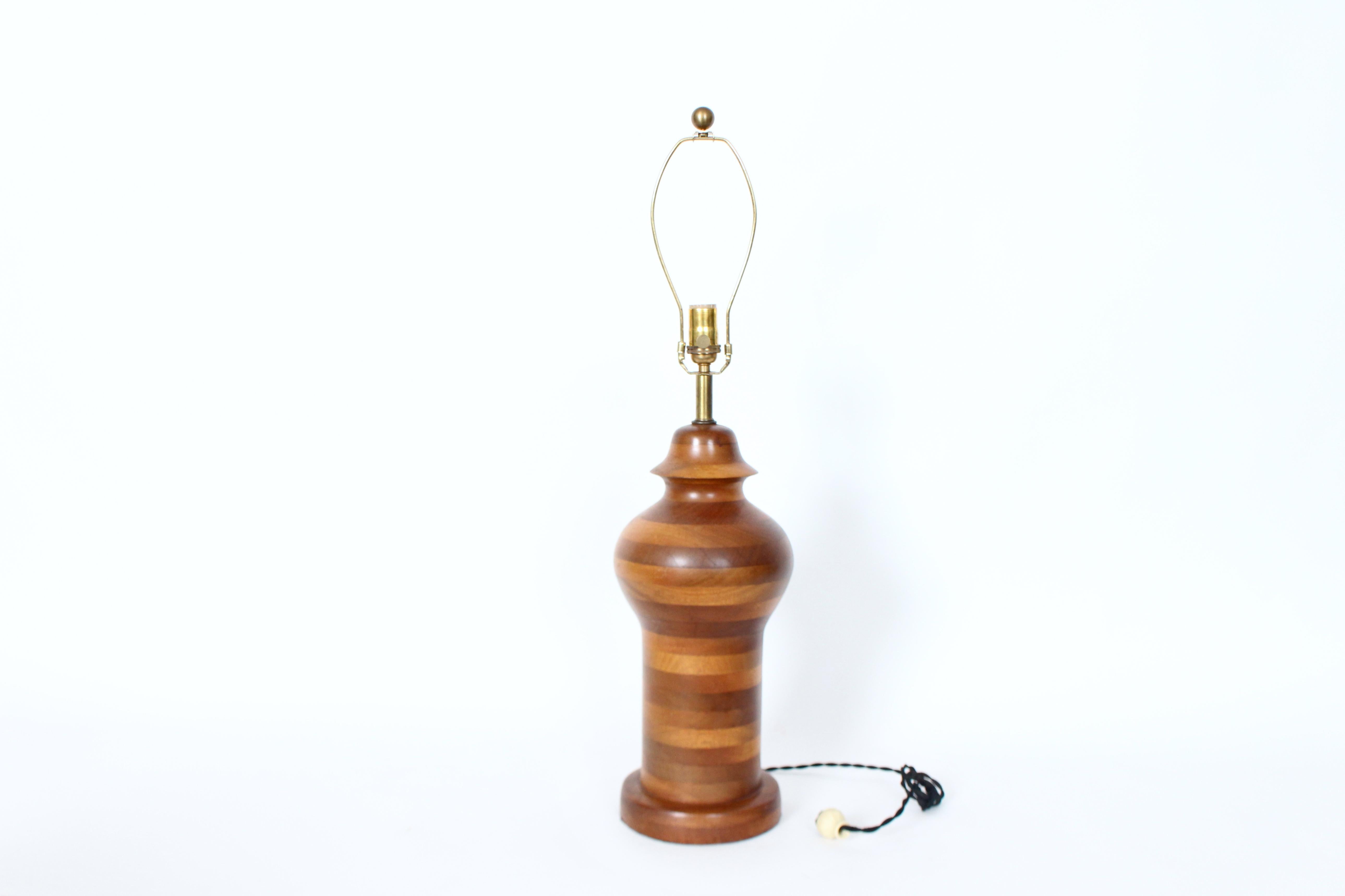 American Substantial Ginger Jar Table Lamp in Stacked Mixed Hardwood, 1970's For Sale