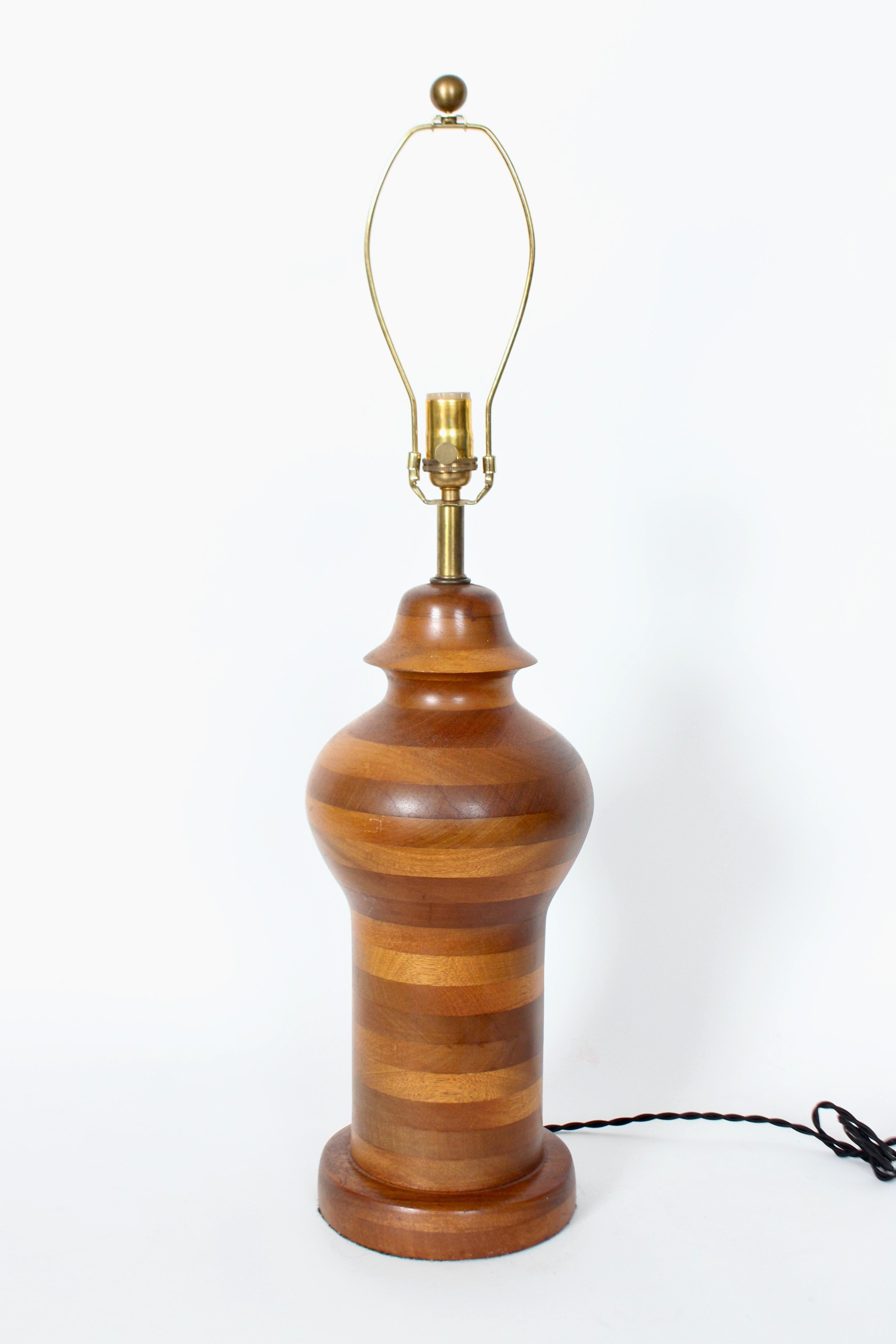 20th Century Substantial Ginger Jar Table Lamp in Stacked Mixed Hardwood, 1970's For Sale