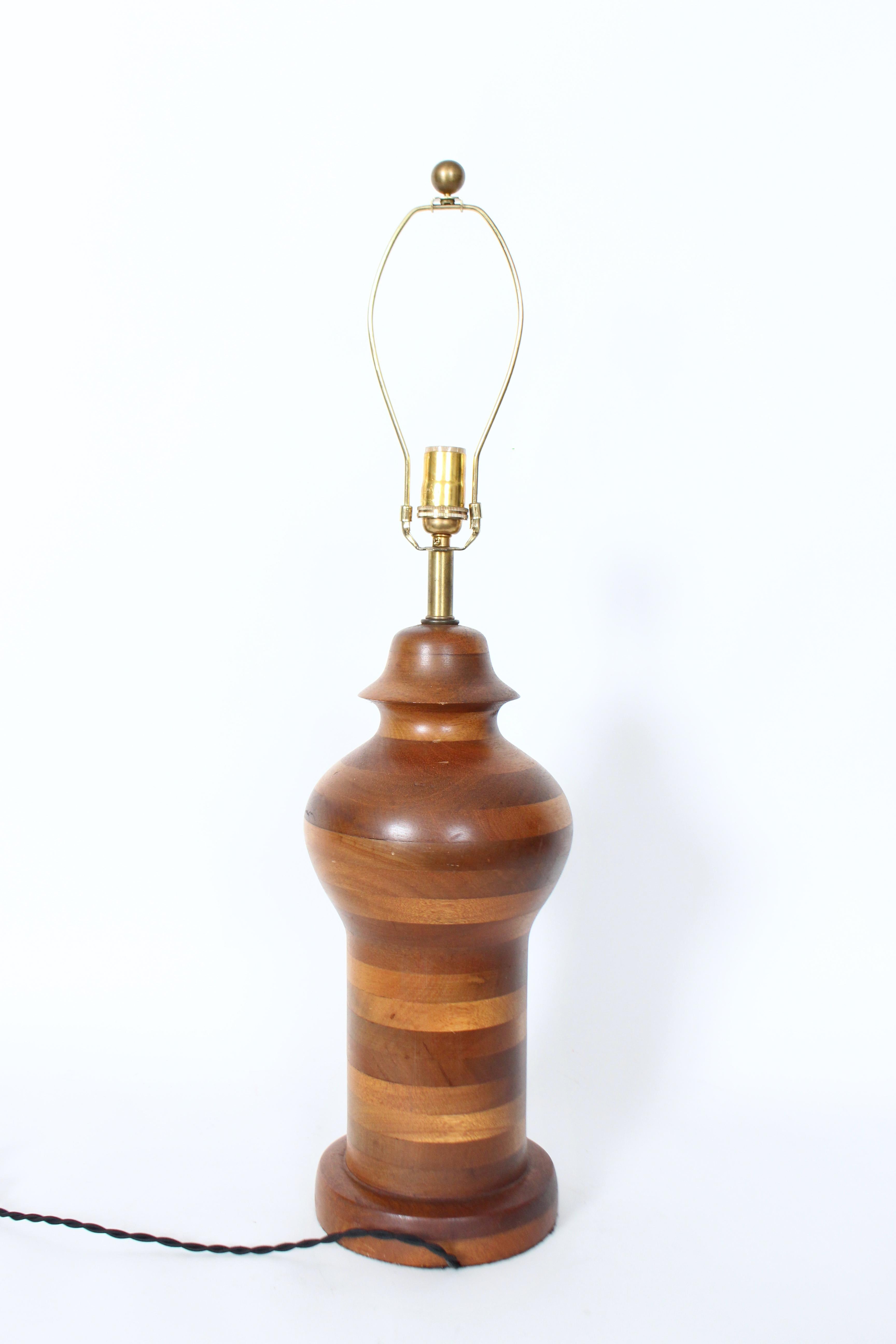 Substantial Ginger Jar Table Lamp in Stacked Mixed Hardwood, 1970's For Sale 2