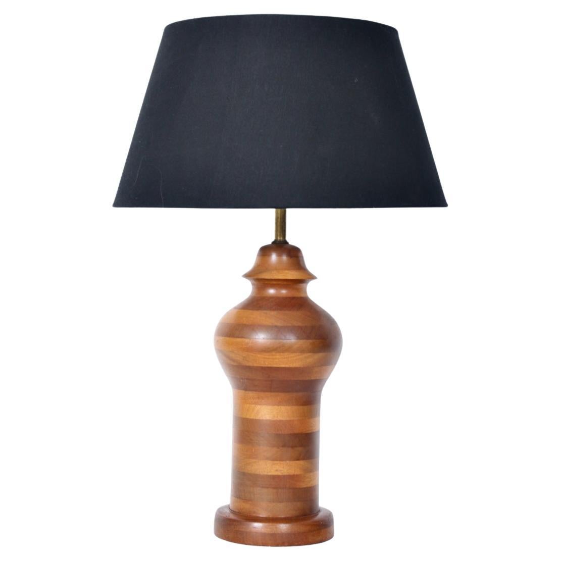 Substantial Ginger Jar Table Lamp in Stacked Mixed Hardwood, 1970's For Sale