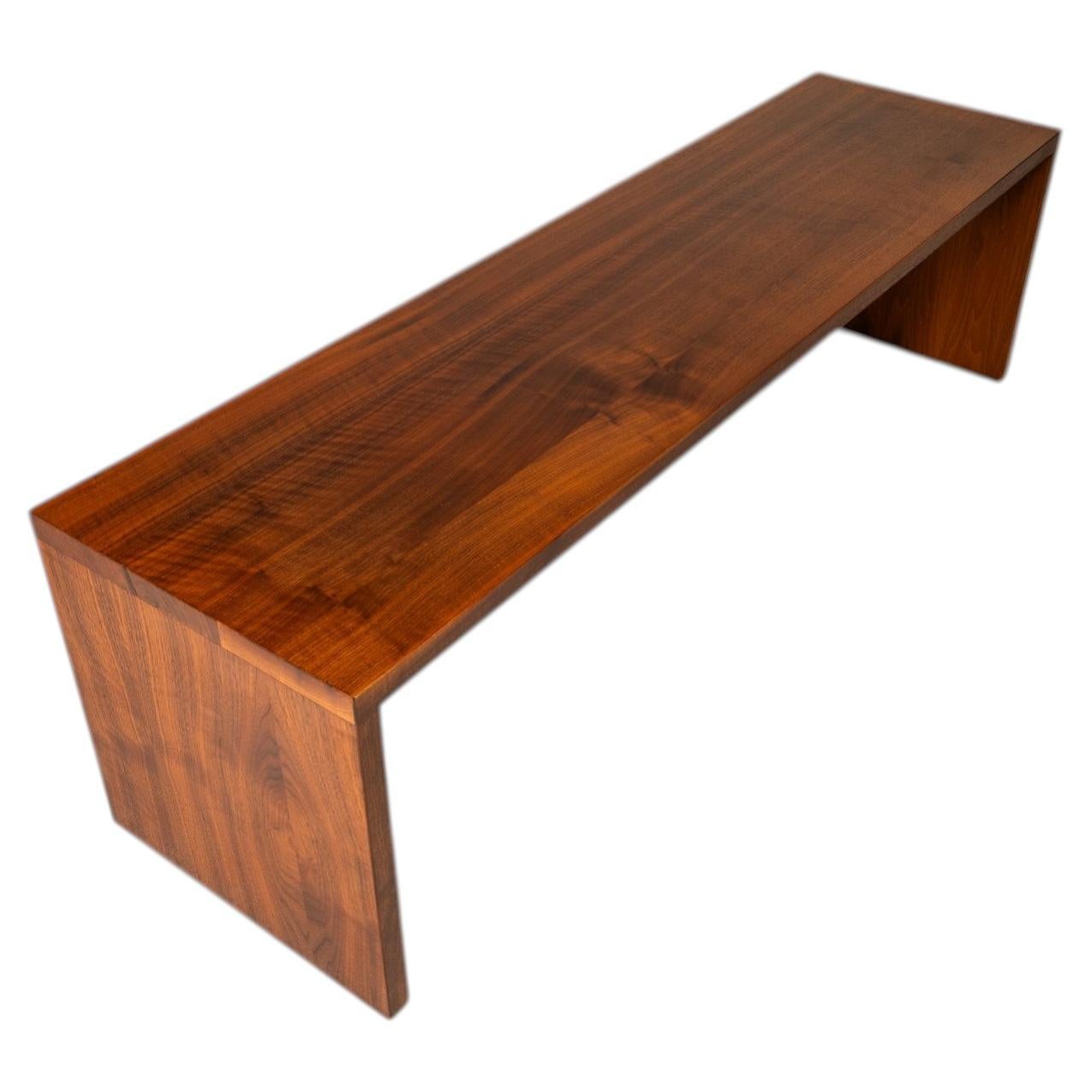 Substantial Handmade Minimalist MCM Custom-Made Bench in Walnut, USA, c. 1980s For Sale