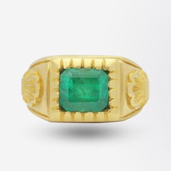Substantial & Heavy, 18 Karat Yellow Gold & Emerald Ring