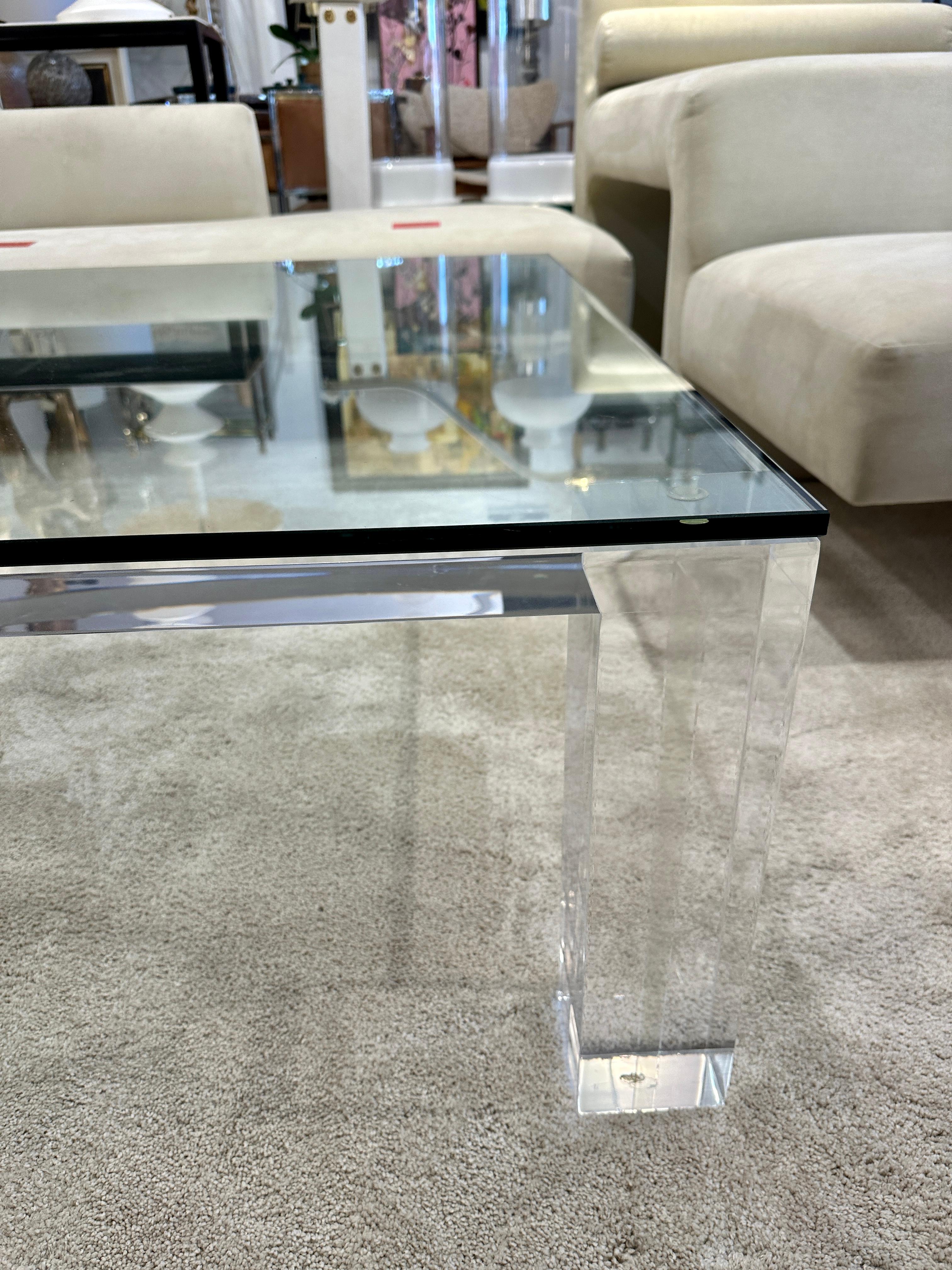Substantial Heavy Lucite and Glass Cocktail / Coffee Table For Sale 3