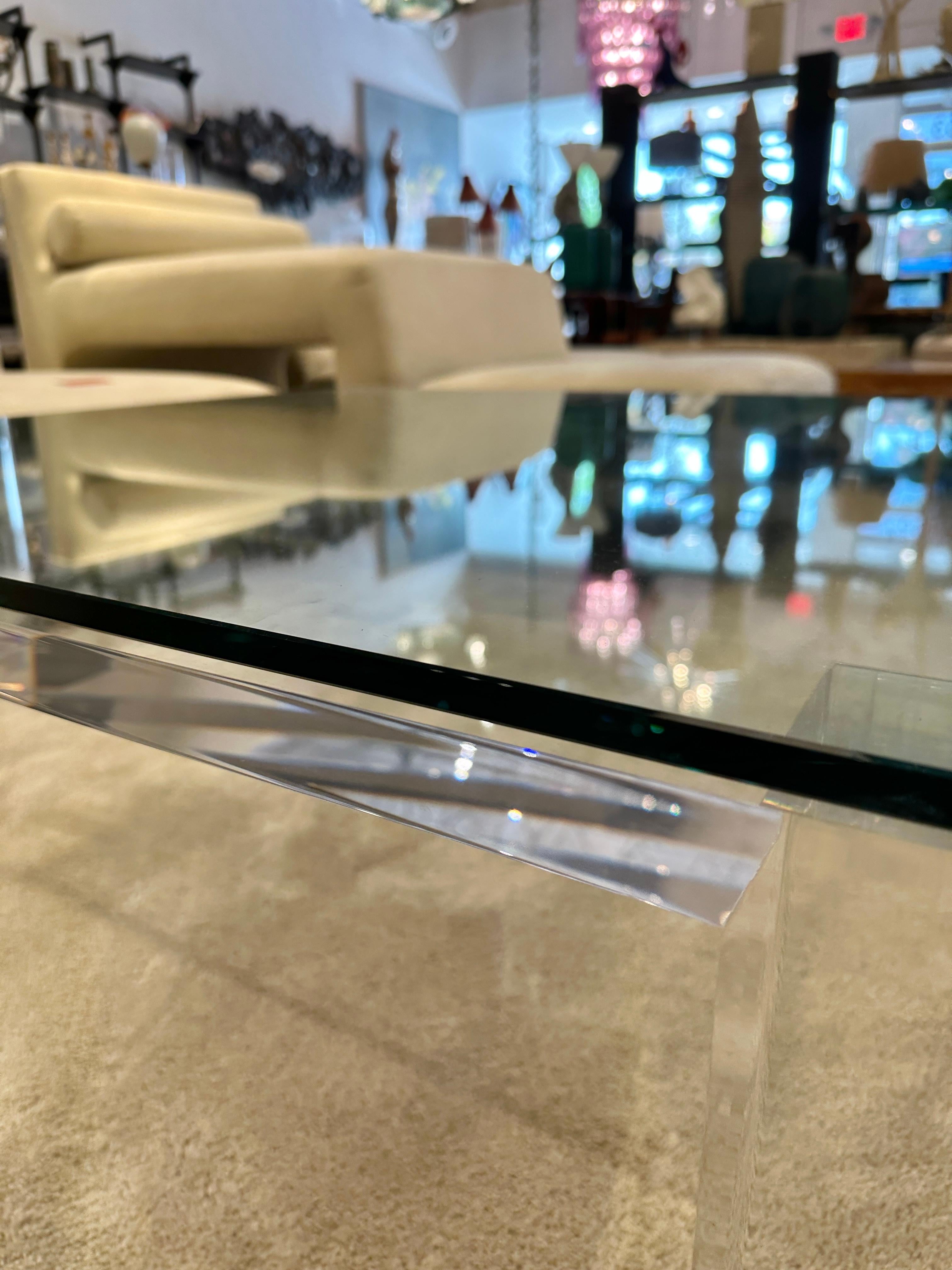 Substantial Heavy Lucite and Glass Cocktail / Coffee Table For Sale 4