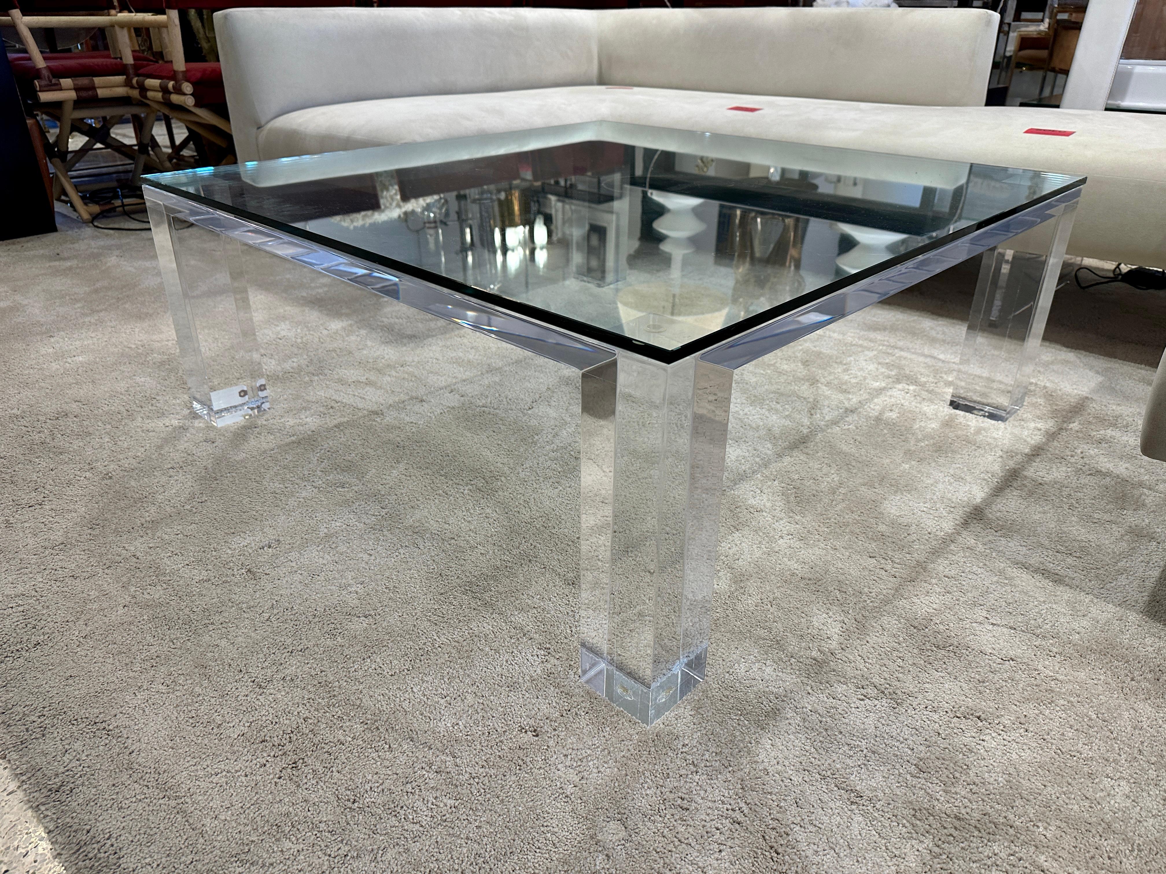 Substantial Heavy Lucite and Glass Cocktail / Coffee Table For Sale 5
