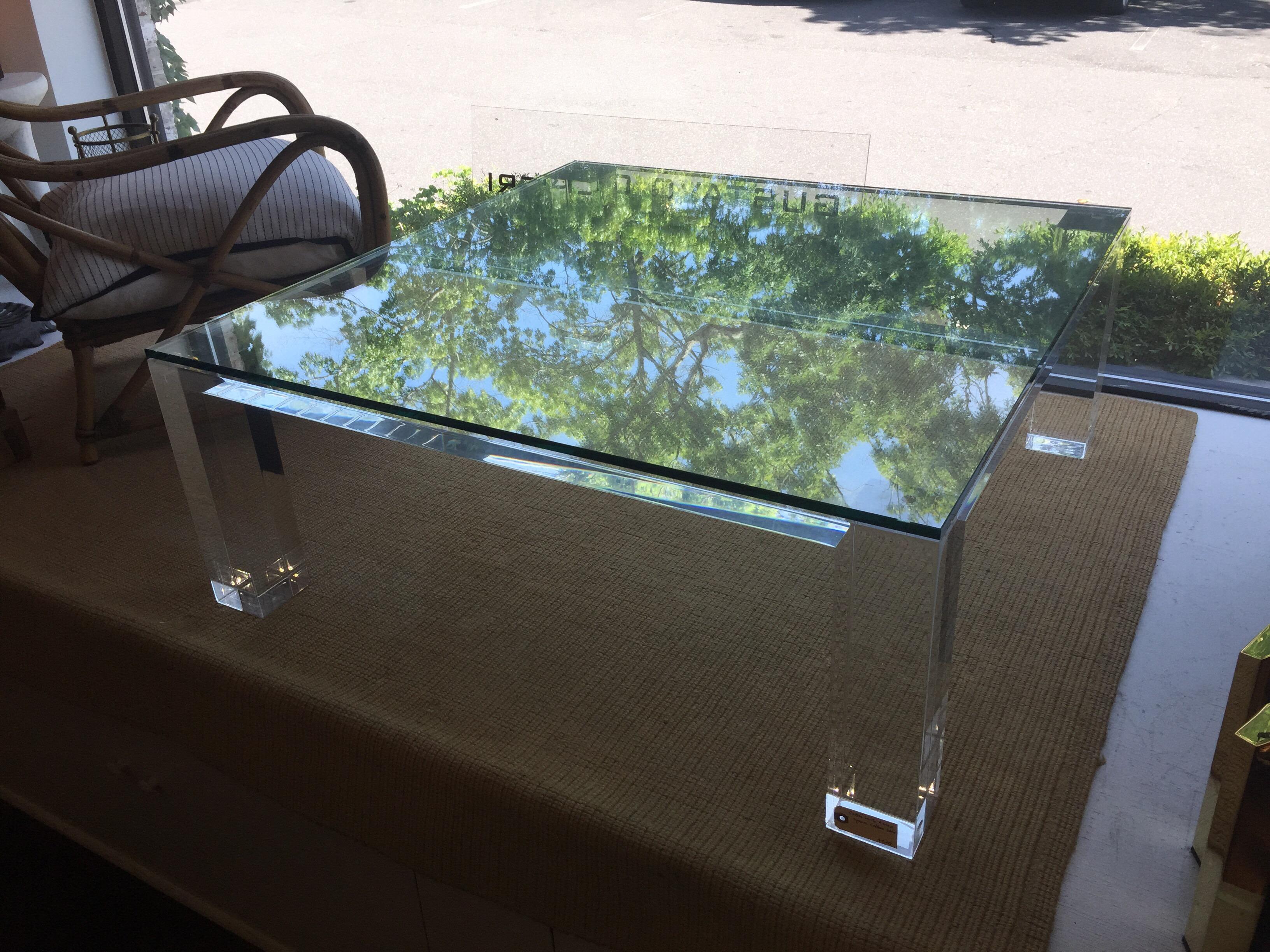 Substantial Heavy Lucite and Glass Cocktail / Coffee Table For Sale 1